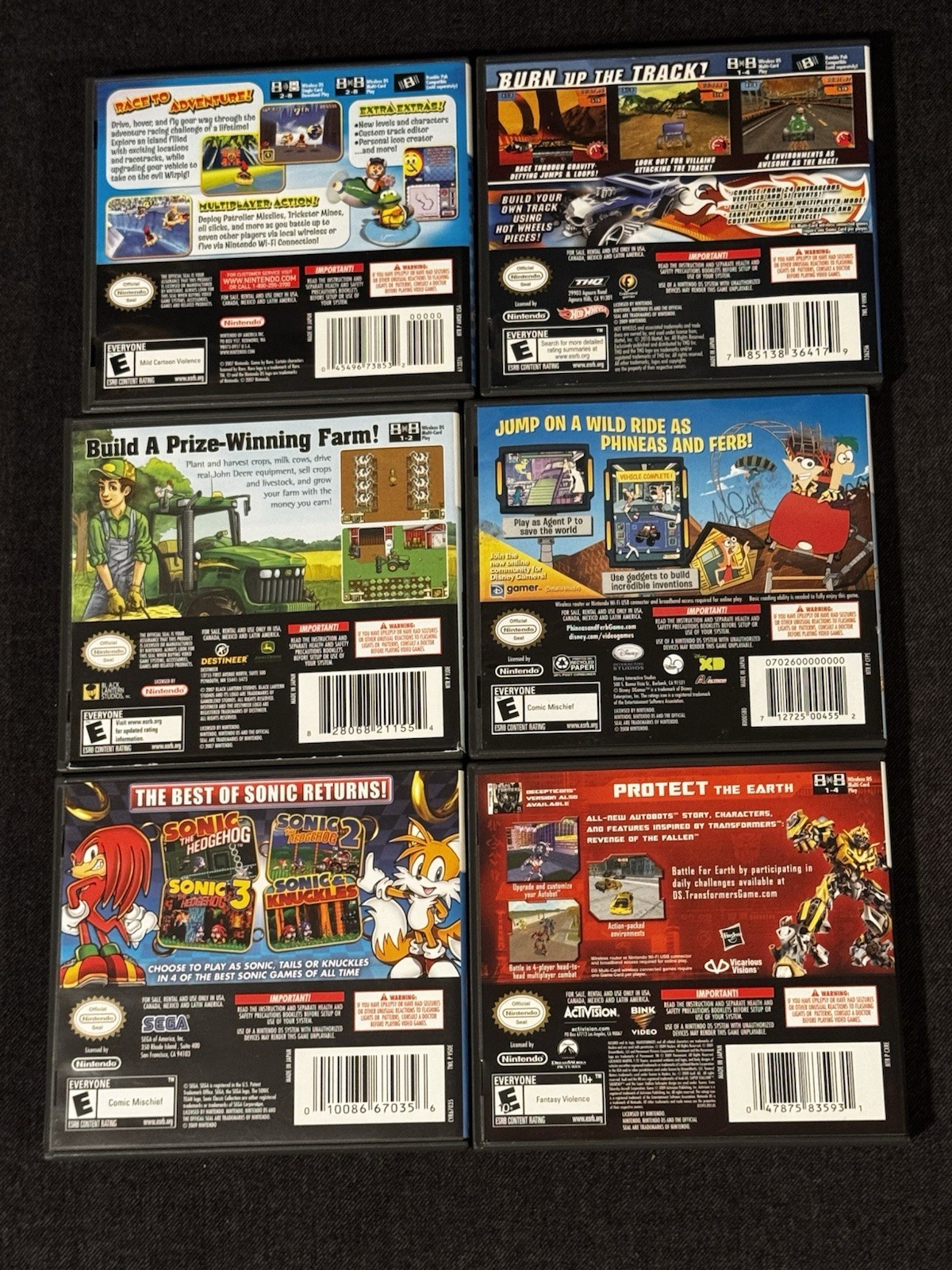 Nintendo DSi Black Console Bundle 6 Diddy Kong, Phineas & Ferb EUC No Charger