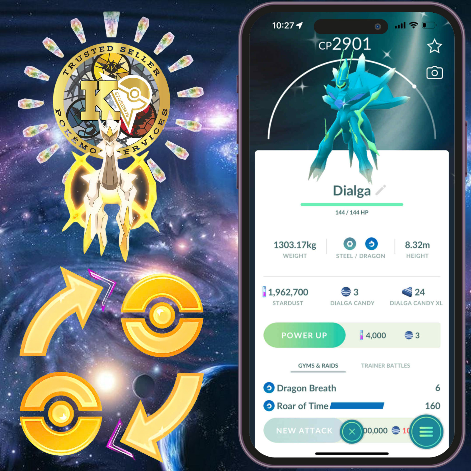 Pokémon—Trade—Go✨Shiny Dialga Origin Formed✨Moveset Roar Of Time🌟Digital♻️