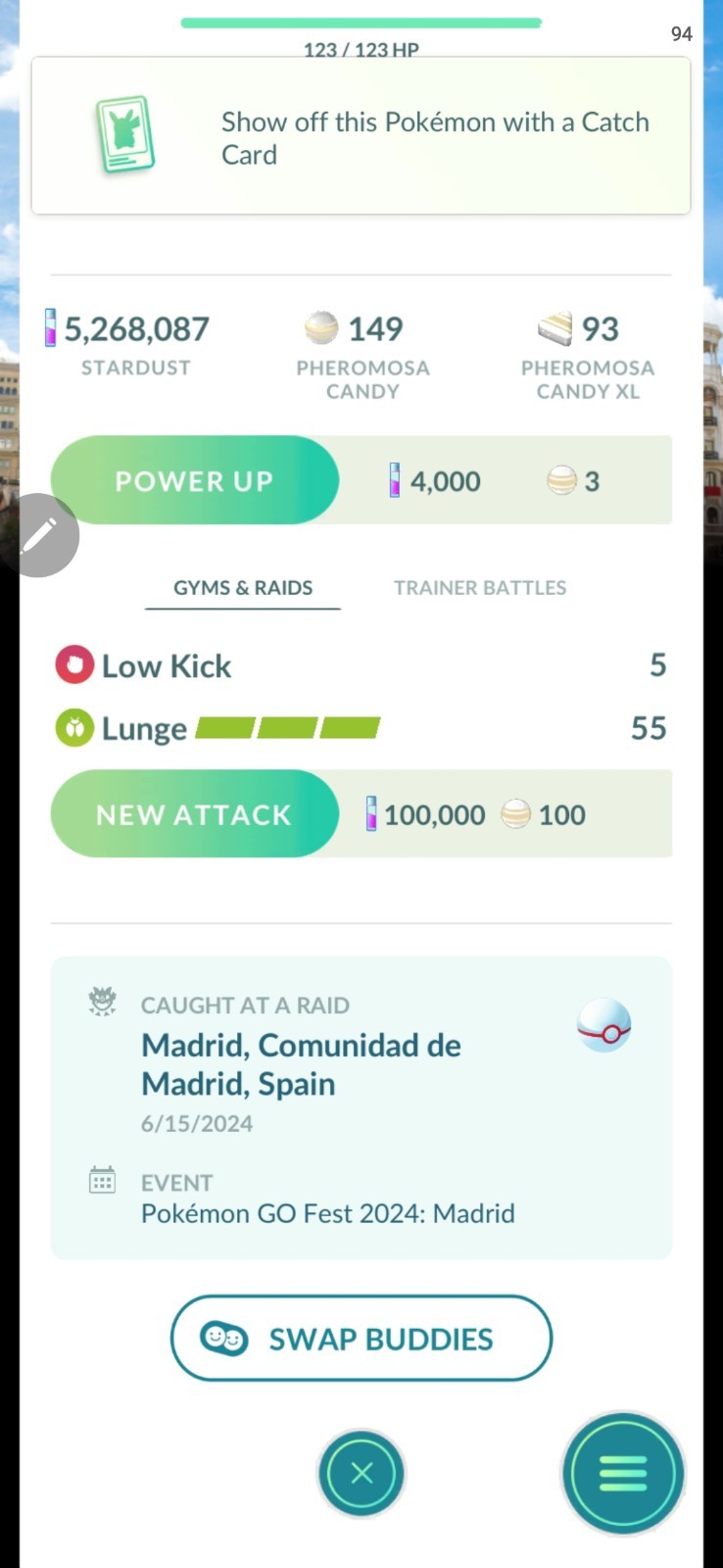 Pokémon Shiny Pheromosa Madrid Spain Background – GO Trade 1 Mil stardust