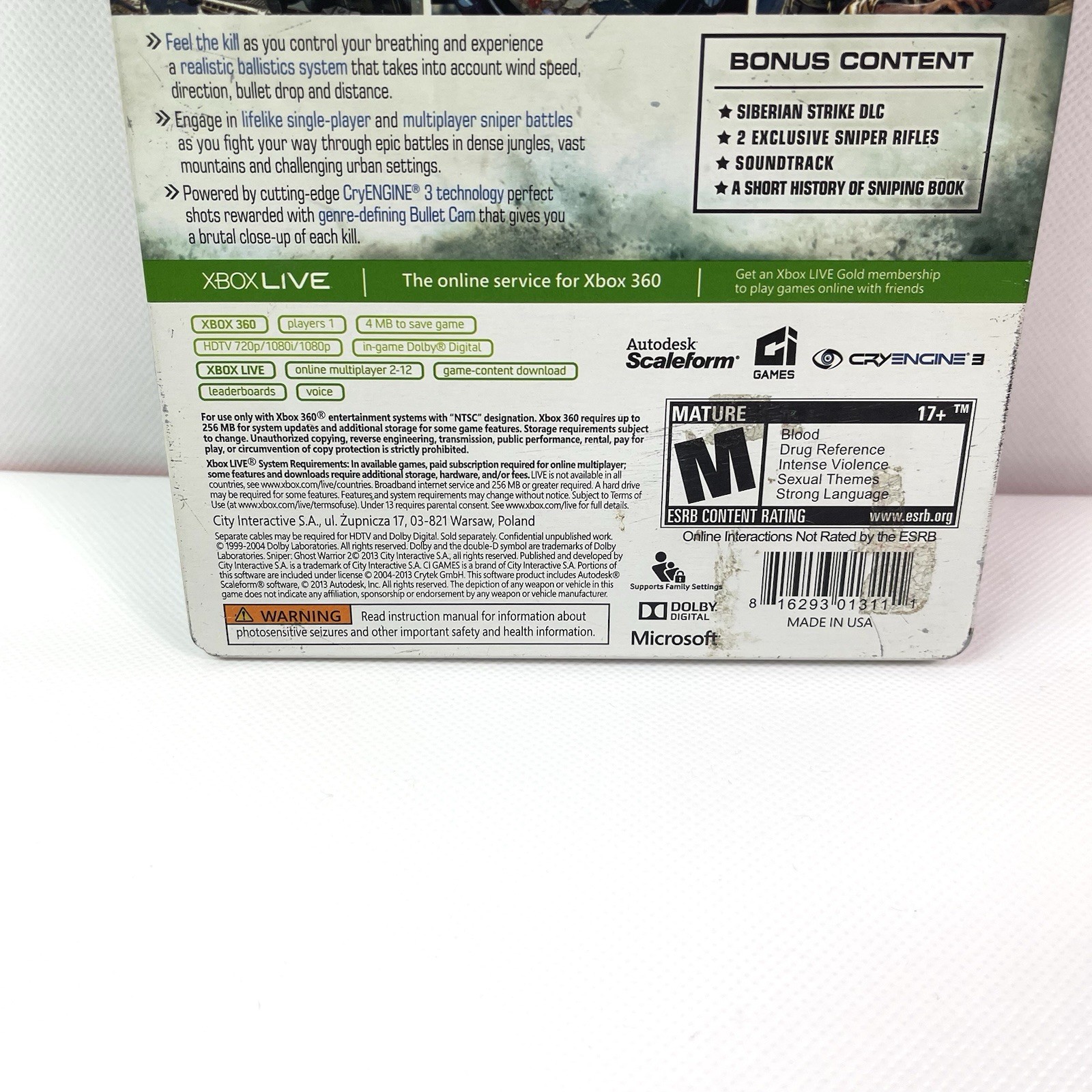 Sniper Ghost Warrior 2 Bulletproof Steelbook Edition Xbox 360 Video Game