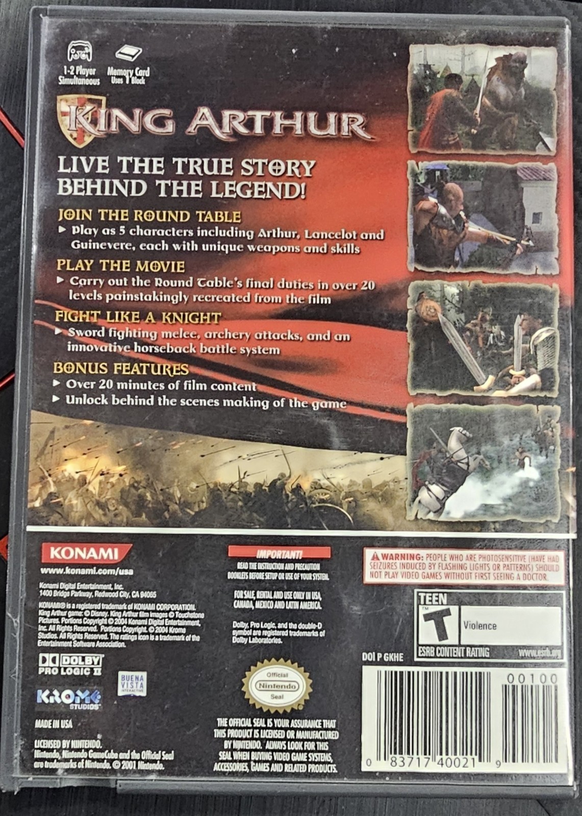 Konami King Arthur Nintendo GameCube NTSC-U/C (US/CA) T Action Adventure Case