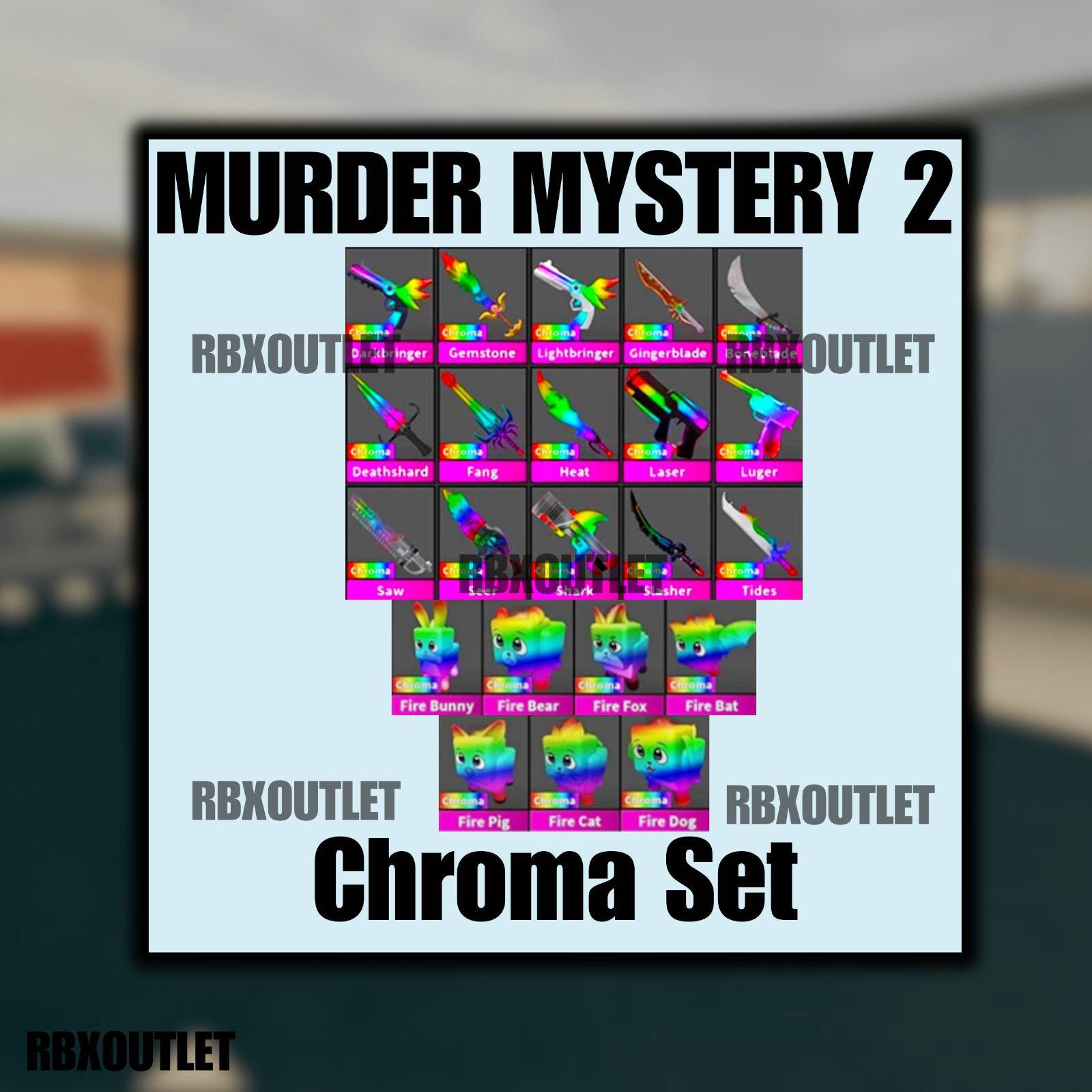 Murder Mystery 2 | MM2 Rare Godly/Chrome Knives & Guns & Pets | Bundles/Sets