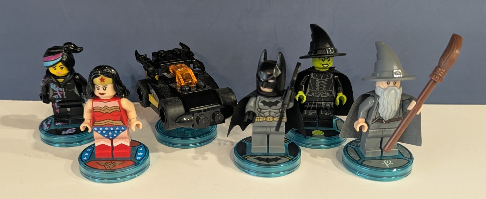 (6) Lego Dimensions Wonder Woman Batman Batmobile Wicked Witch Wildstyle Gandalf