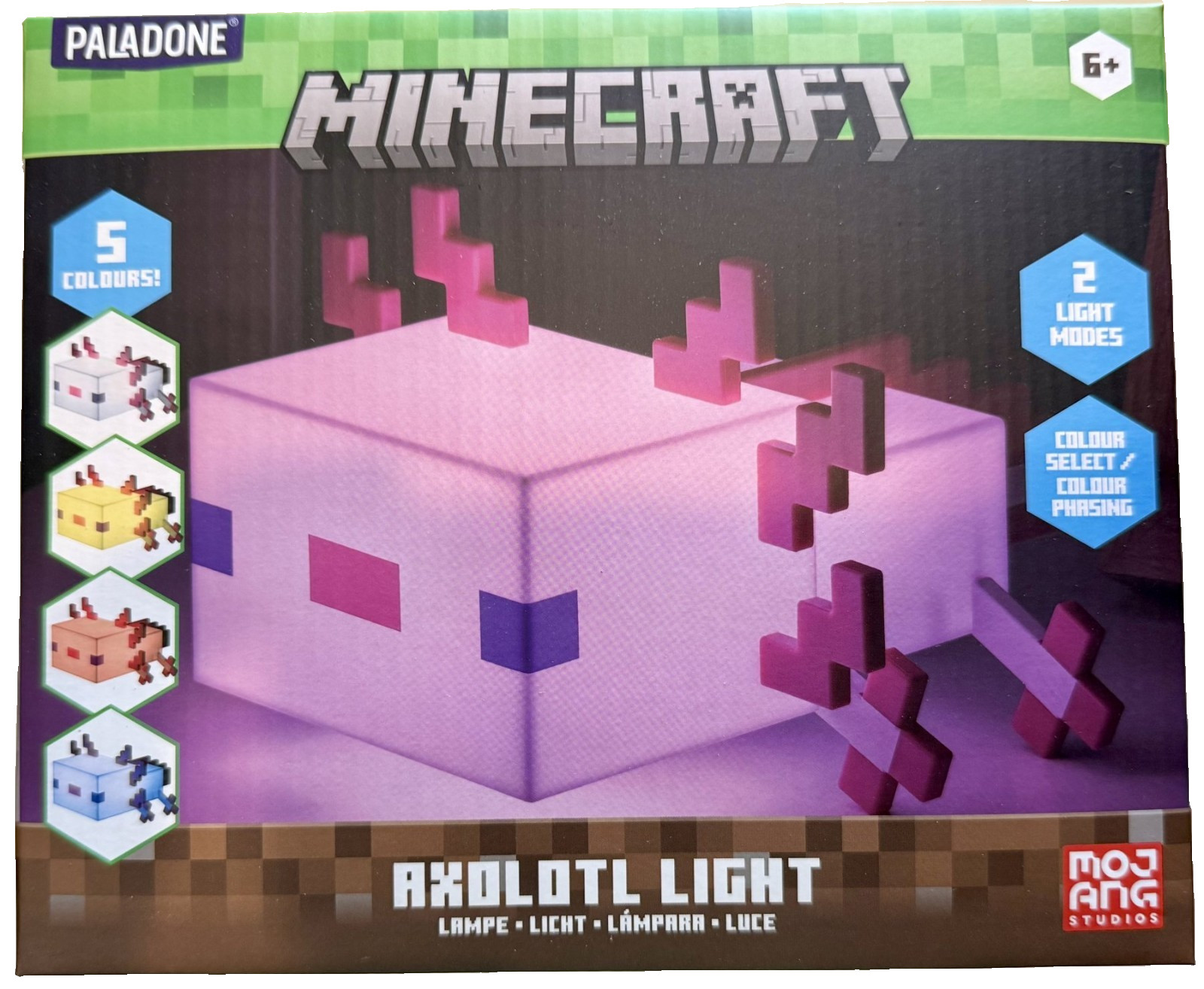 Minecraft Axolotl Light Up Lamp 5 Color Modes Game Décor Night Mojang Video Game