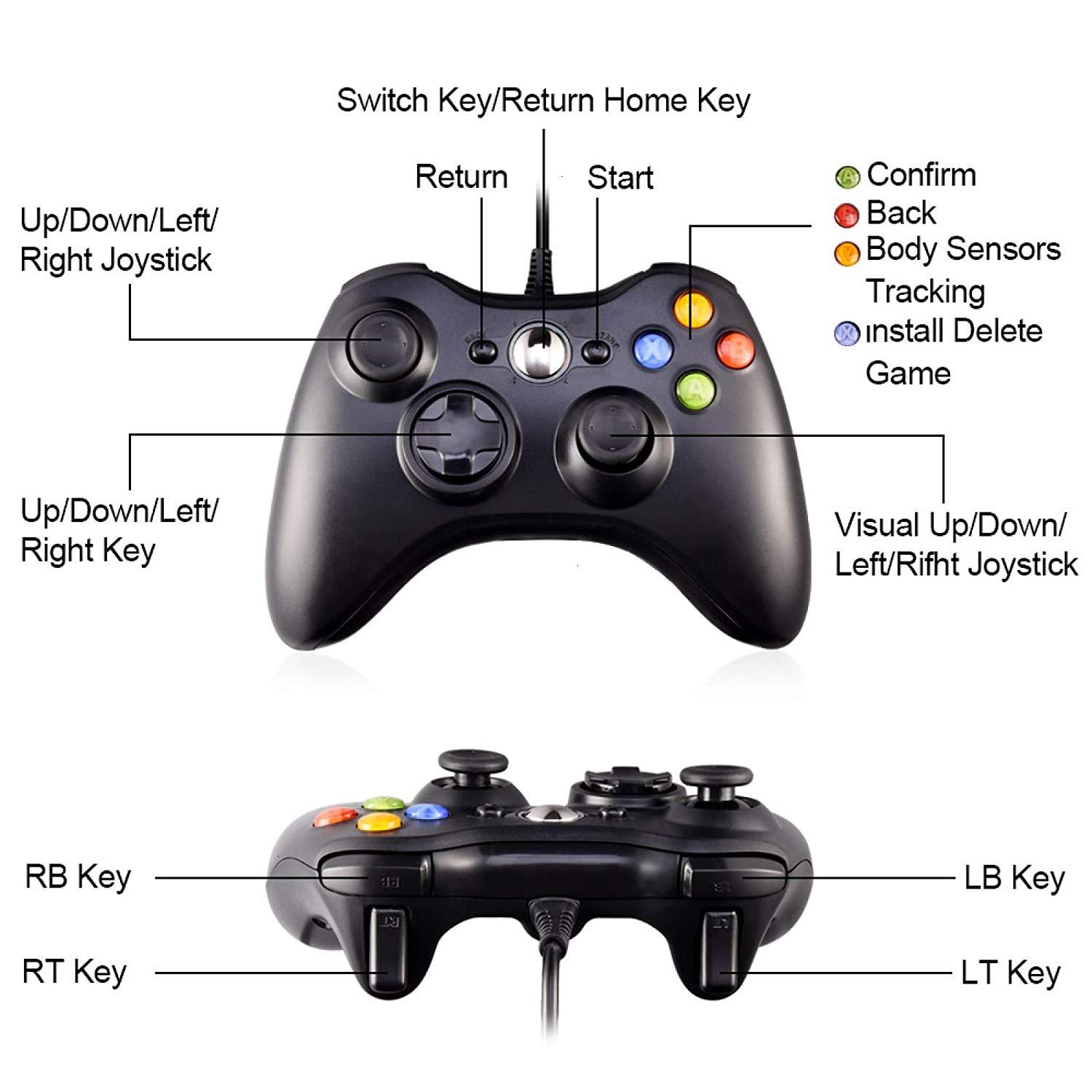 Wired USB Game Controller Joystick for Microsoft Xbox 360 PC Windows XP 7 8 10