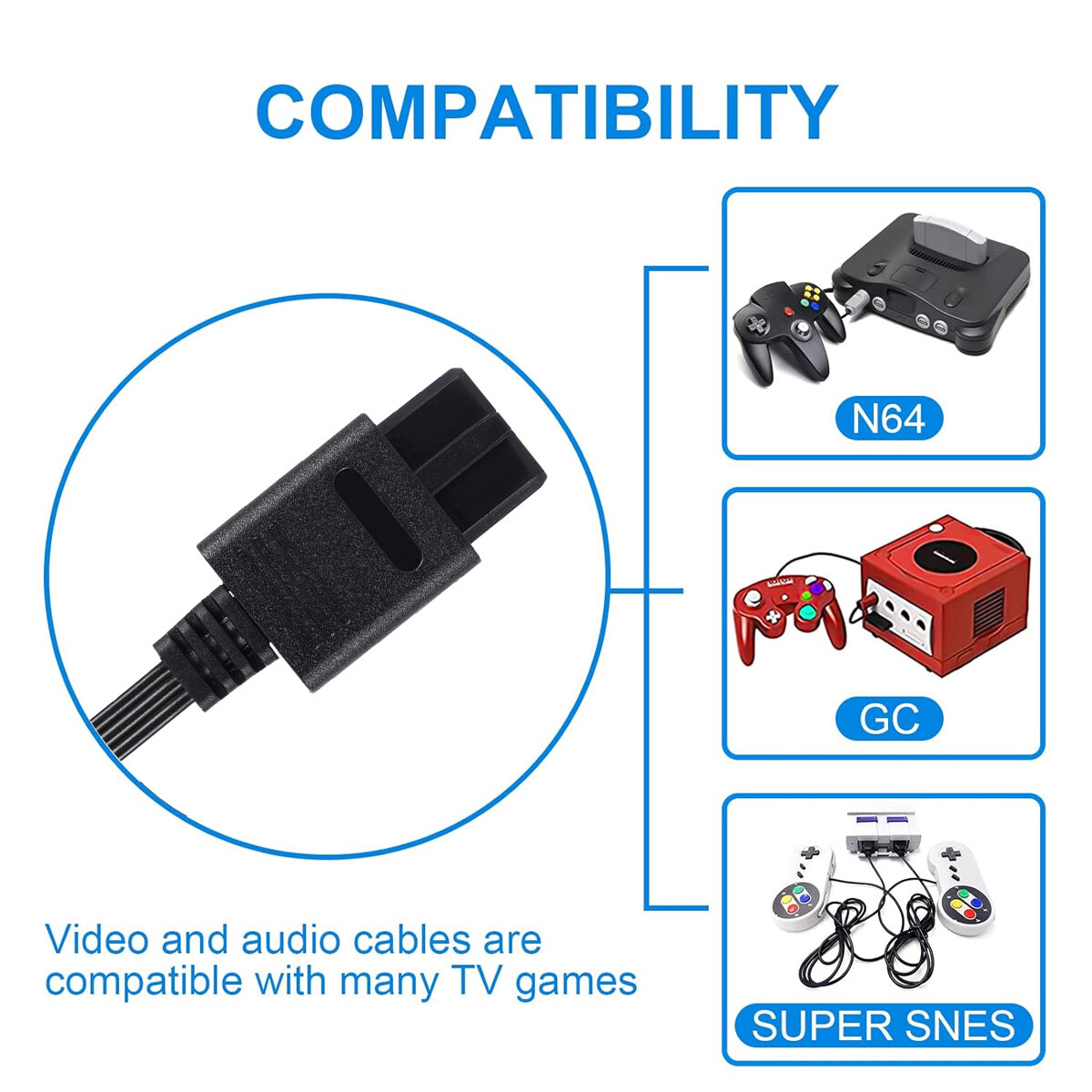 6 FT RCA TV AV Audio Video Stereo Cable Cord For Nintendo N64 SNES Gamecube Lot
