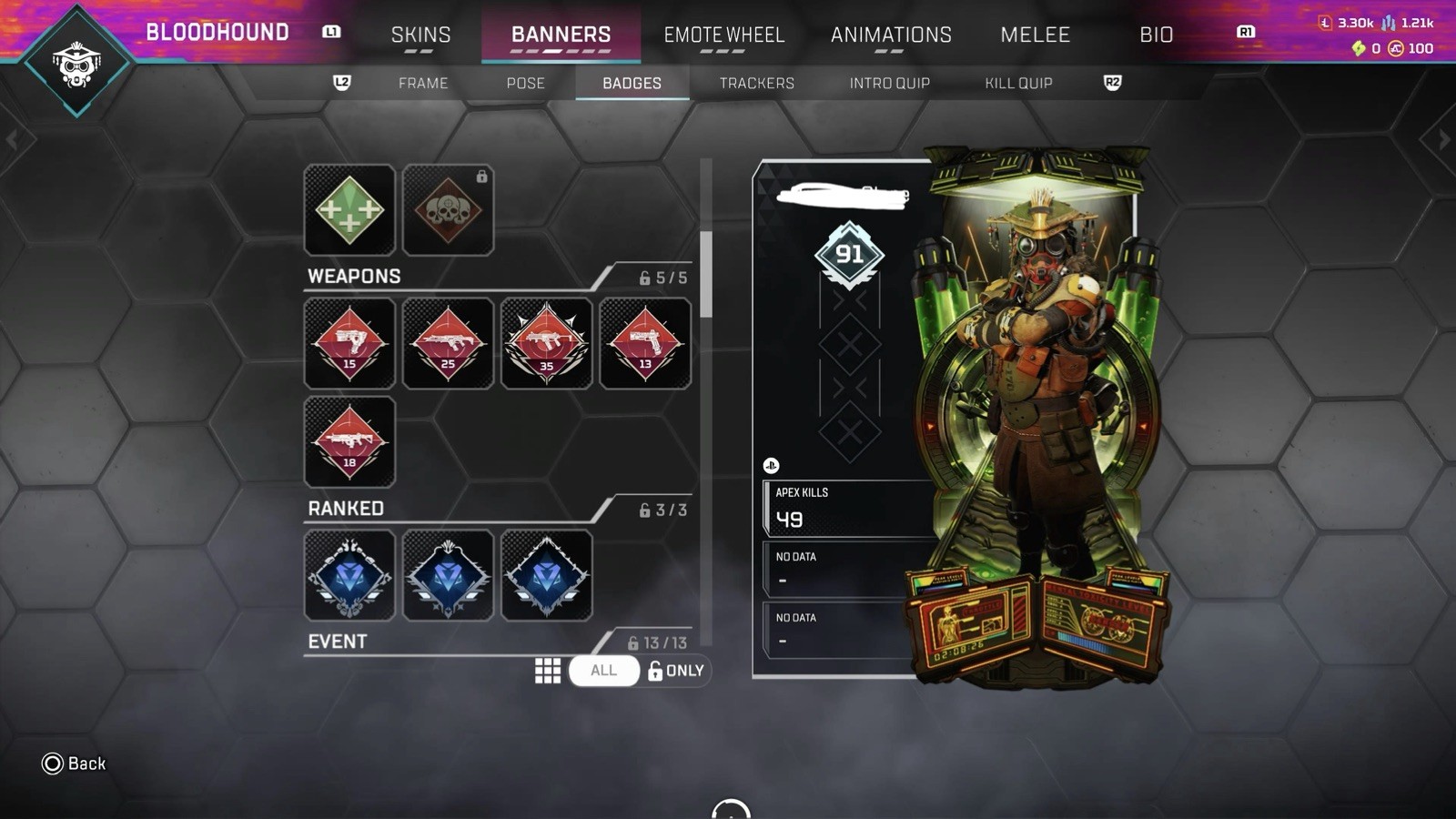 Apex Legends LVL 91 | PS5 | 11/28 Characters Unlocked | D4 Split 1/2 S29 Done ✅