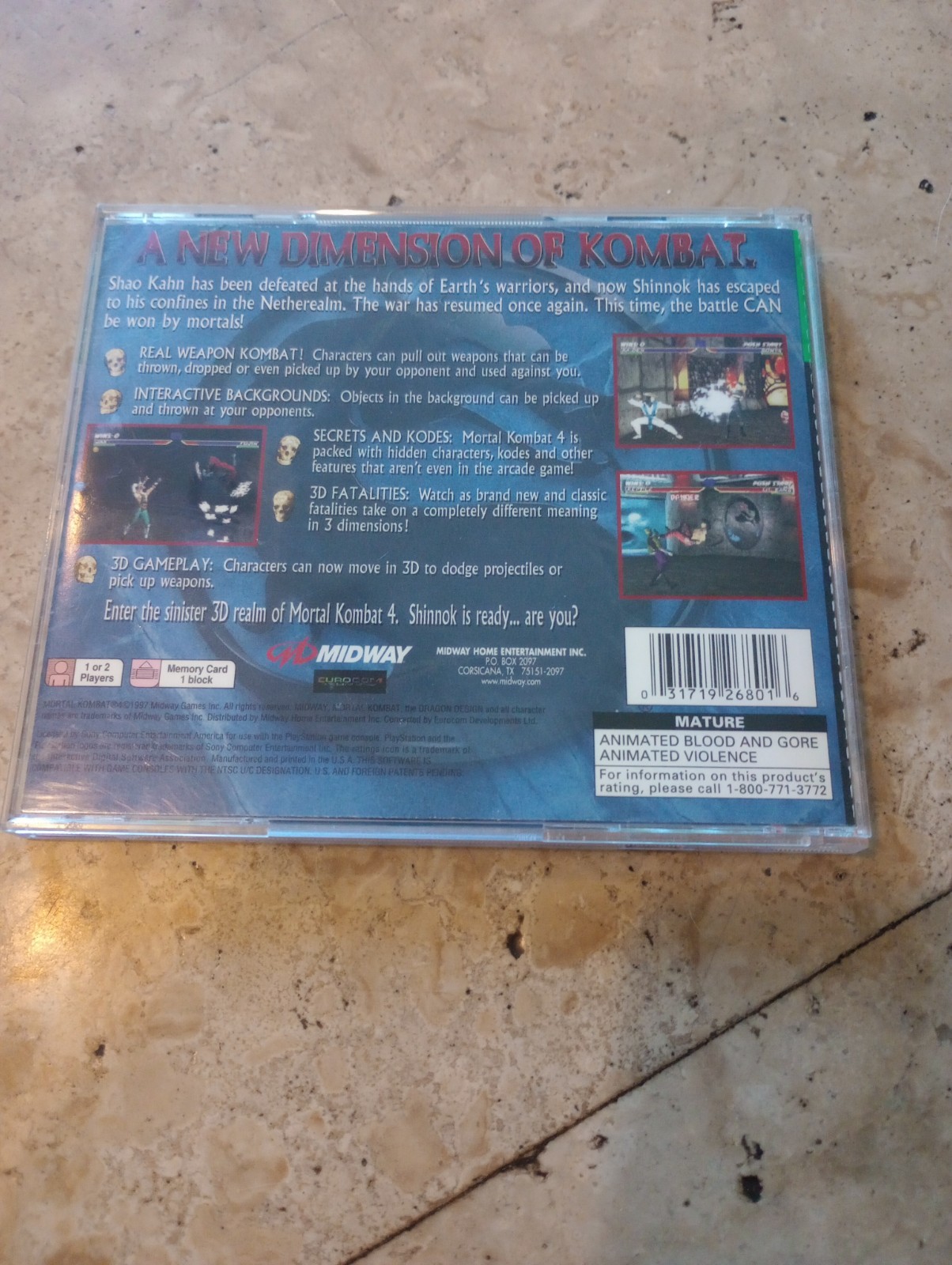Mortal Kombat 4 (Sony PlayStation 1, 1998) Complete