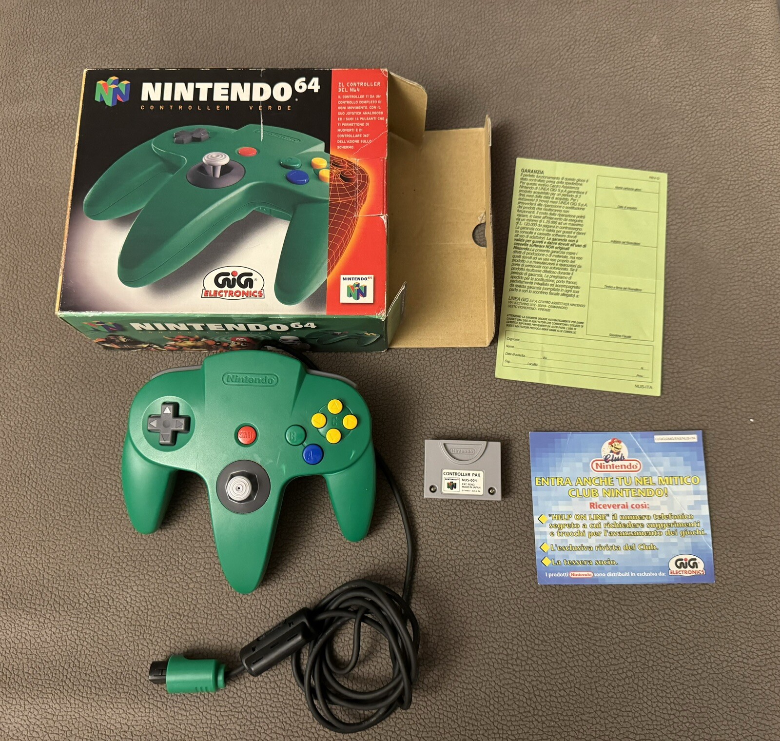 JOYSTICK – GREEN JOYPAD FOR NINTENDO 64 (N64) 100% ORIGINAL GIG ITALY – BOXED