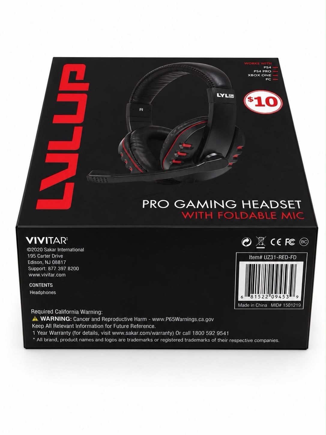 LVLUP Pro Gaming Headset w/Foldable Mic PS4/Pro, Xbox One, Mac & PC – Box Damage