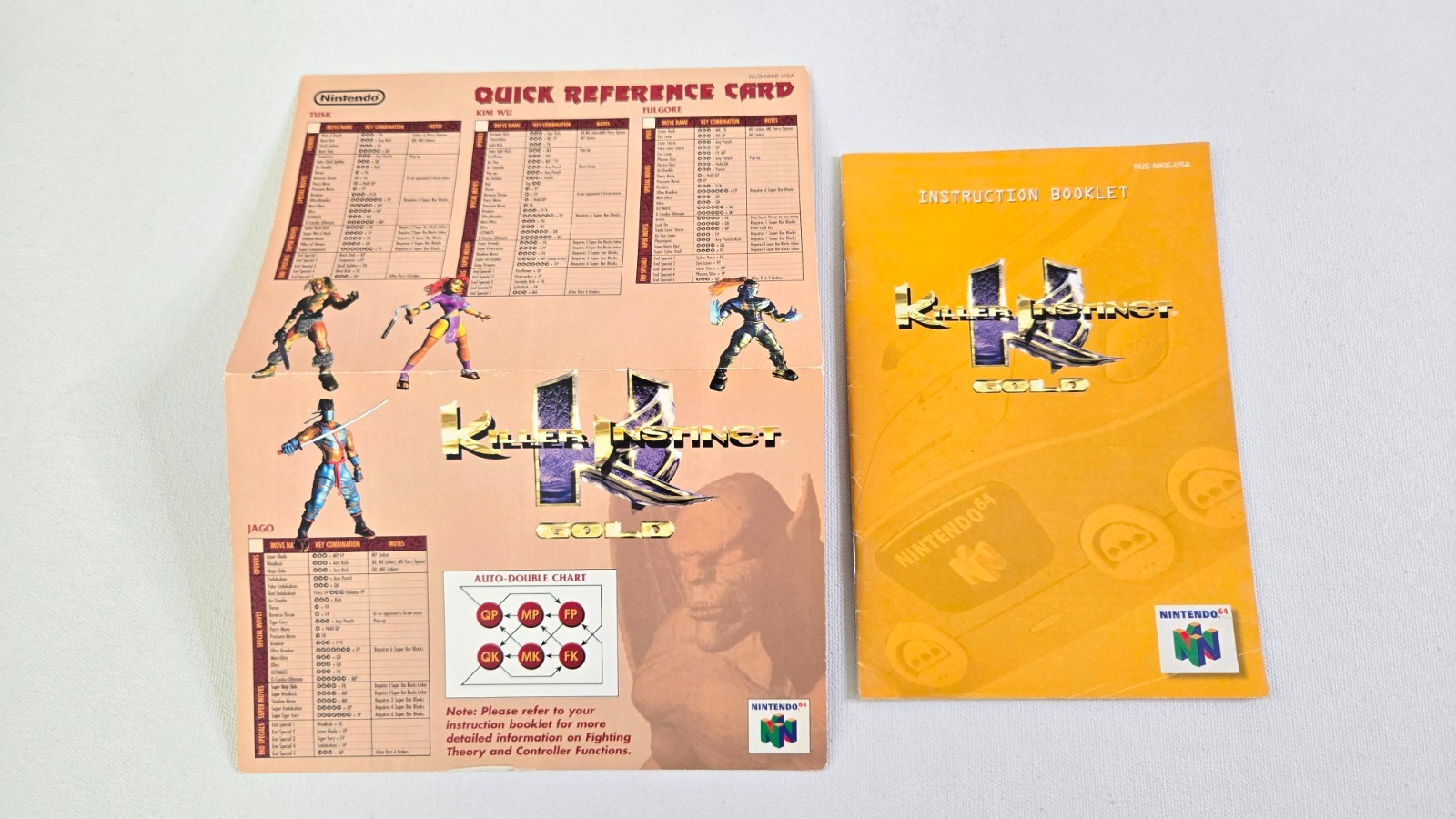 Killer Instinct Gold Nintendo 64 N64 MANUAL & QUICK REFERENCE CARD ONLY, No Game