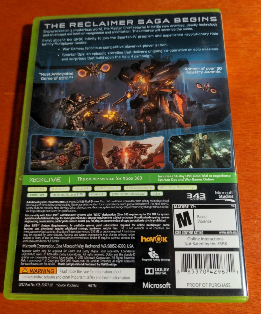 Halo 4 Microsoft Xbox 360 Studios 343 Industries Havok Dolby Digital Mature