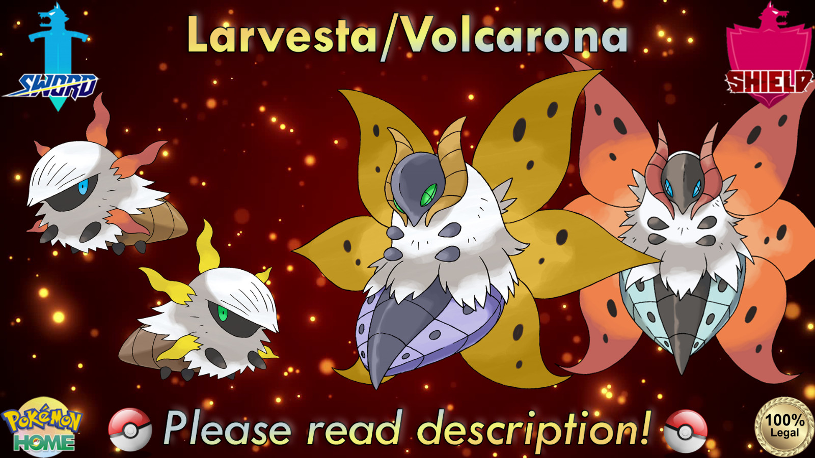 ⚔️Shiny/Non-shiny Larvesta/Volcarona 6IV🛡️Pokémon Sword/Shield HOME (💯Legal)