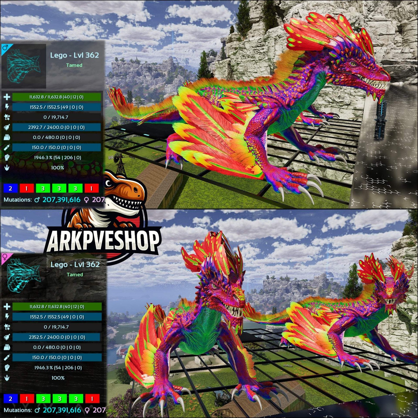 Rock Drake 1946% melee Mix Colours Top Stats ASA PVE 🦖ARK Survival Ascended