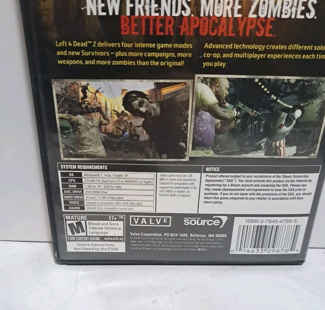 Left 4 Dead 2 PC DVD-ROM 2009 Standard Edition Valve Software Multiplayer Co-op
