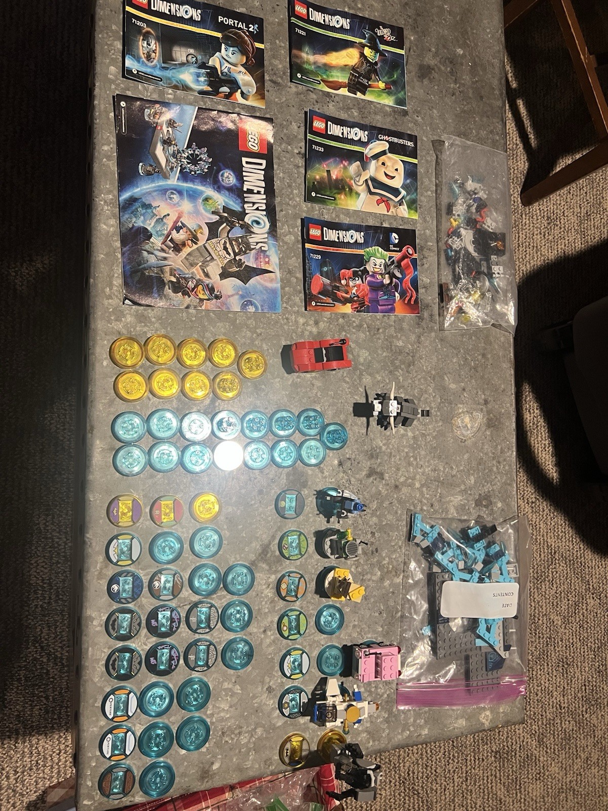 LEGO Dimensions lot Joker, Stay Puft, Chell minifigures, vehicles, game discs