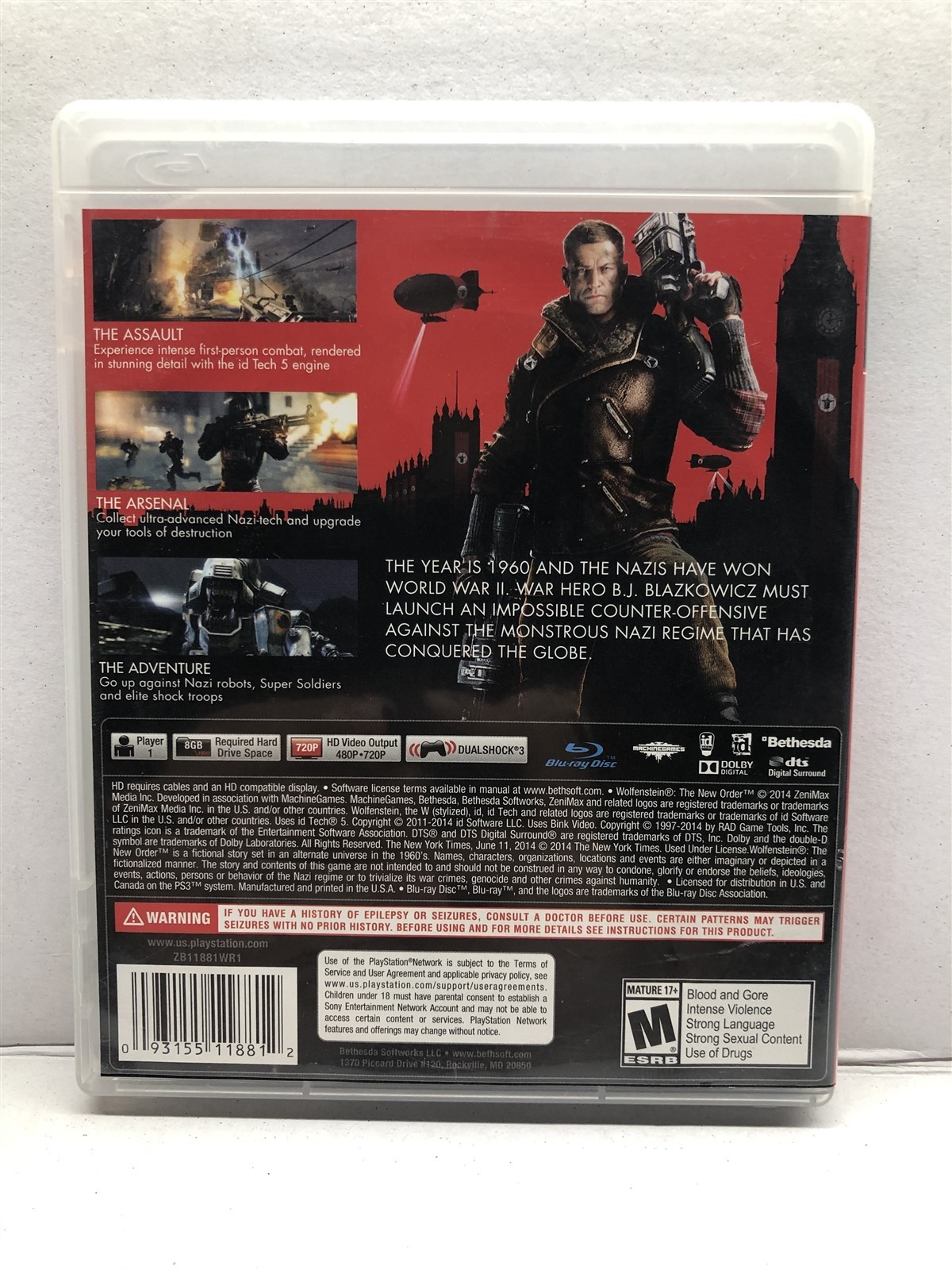 Wolfenstein: The New Order (Sony PlayStation 3, 2014) Clean Tested Working