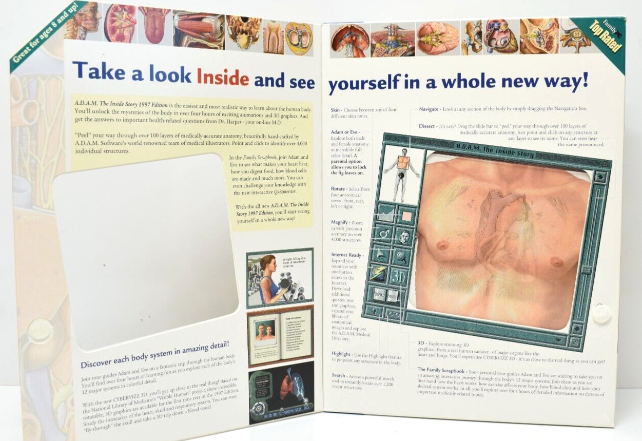 A.D.A.M. The Inside Story 1996 Anatomy Medical Instructional CD-ROM Mac Big Box