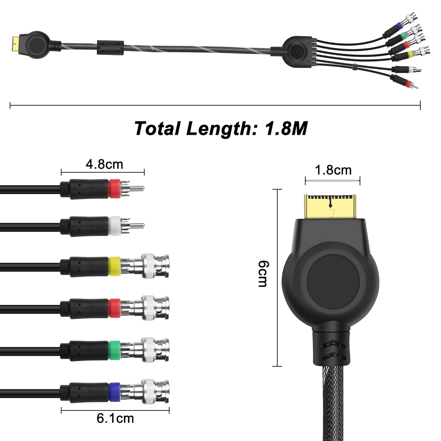 MEIRIYFA PS2 PS3 Component AV Cable Audio Video HDTV Cord with 4 BNC RGB RGBS Co