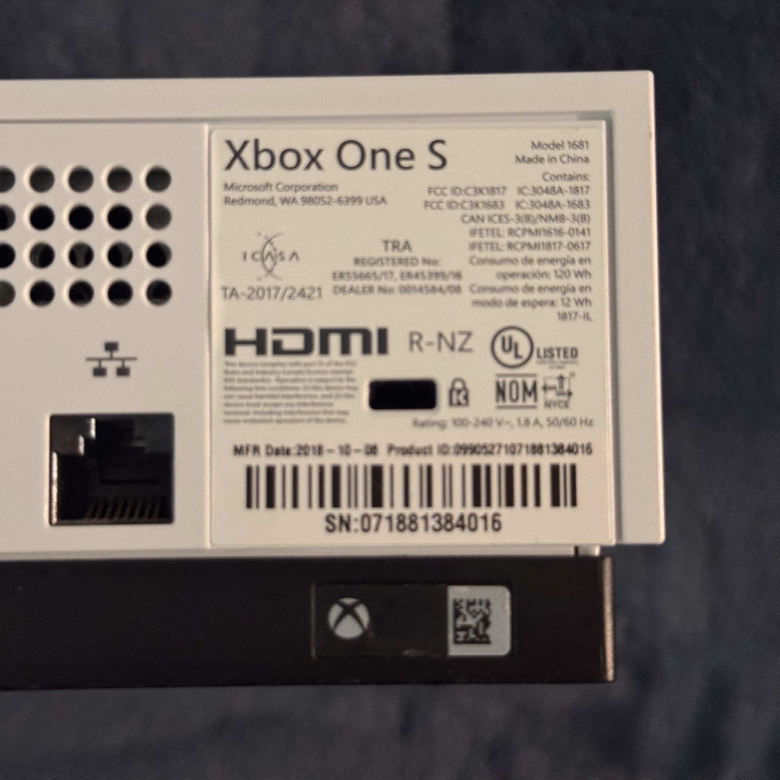 Xbox One S 1TB White Console 1681 | White Controller, Cables Tested & Working