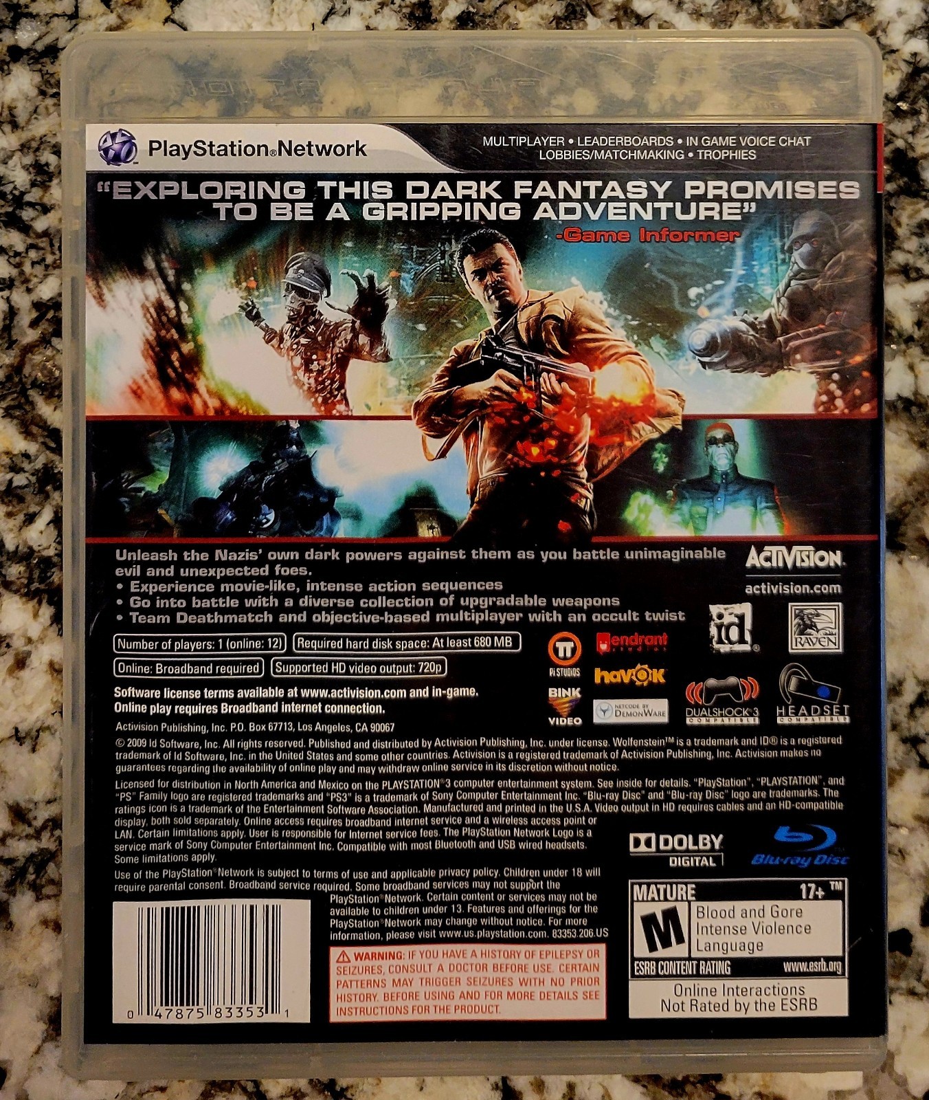 Wolfenstein (Sony PlayStation 3, PS3) CIB/ TESTED/ MANUAL/FAST NEXT DAY SHIPPING