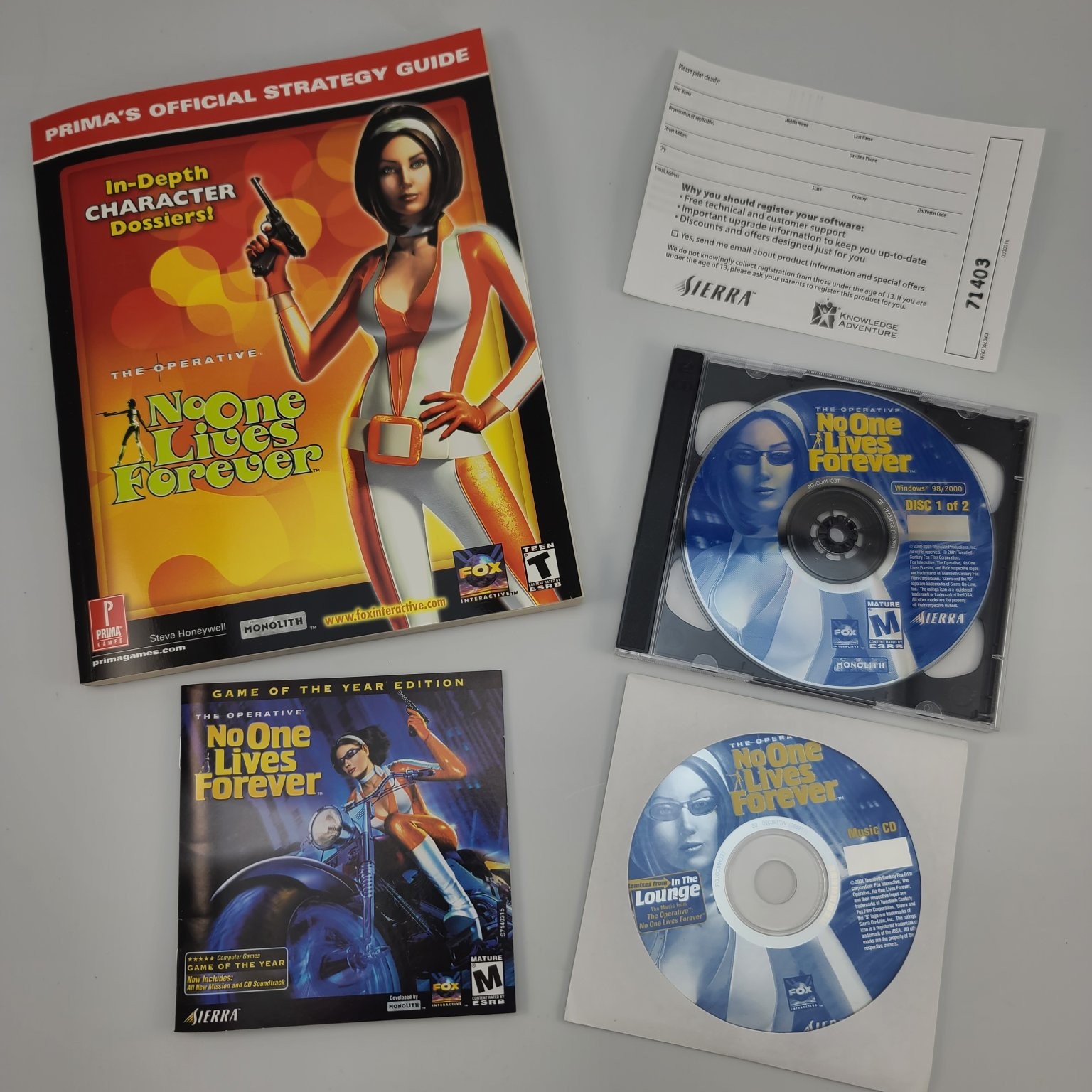 No One Lives Forever GOTY Edition PC Video Game FPS Spy Strategy Guide Big Box
