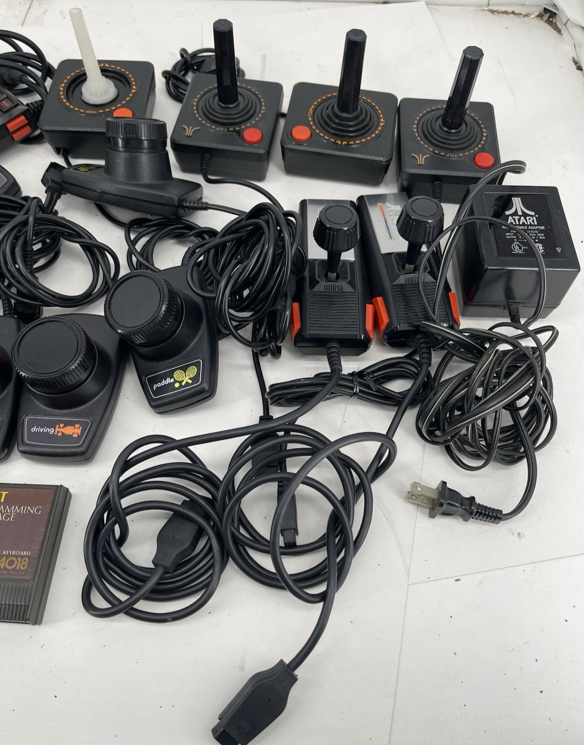 Huge Bulk Lot 15 Atari 2600 Controllers Joysticks Paddles, Adapter & Games