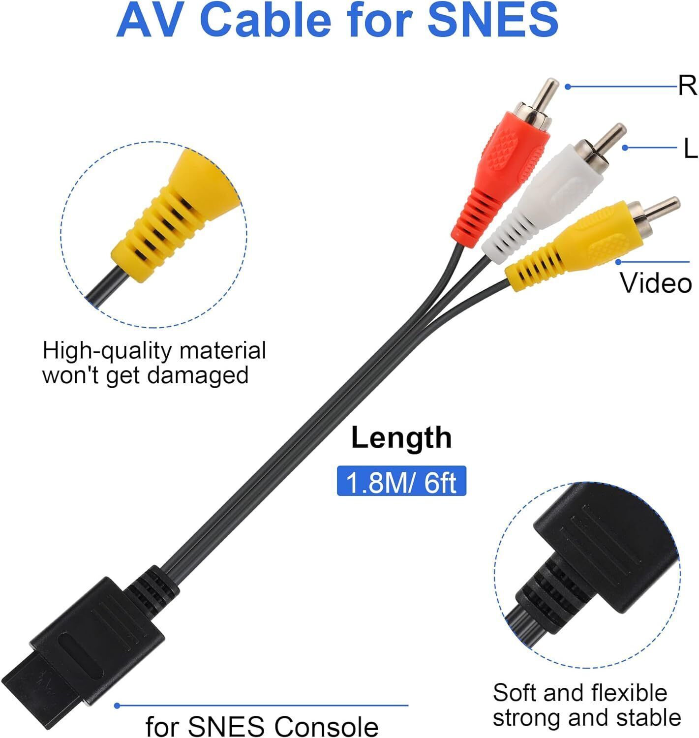 Audio AV RCA+AC Cable Power Supply Adapter Cord For Super Nintendo SNES Game Set