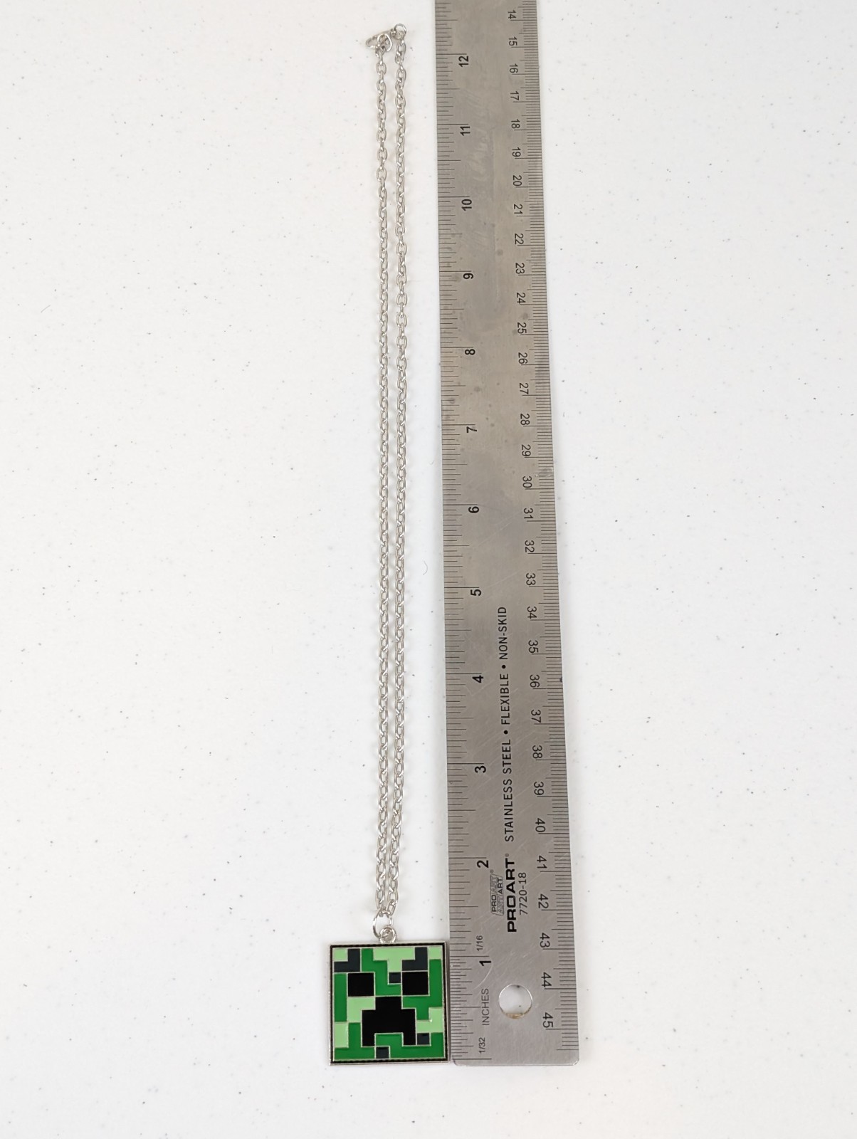 Minecraft Style Creeper Necklace Pixel Green Enamel Pendant Gamer Jewelry 22″