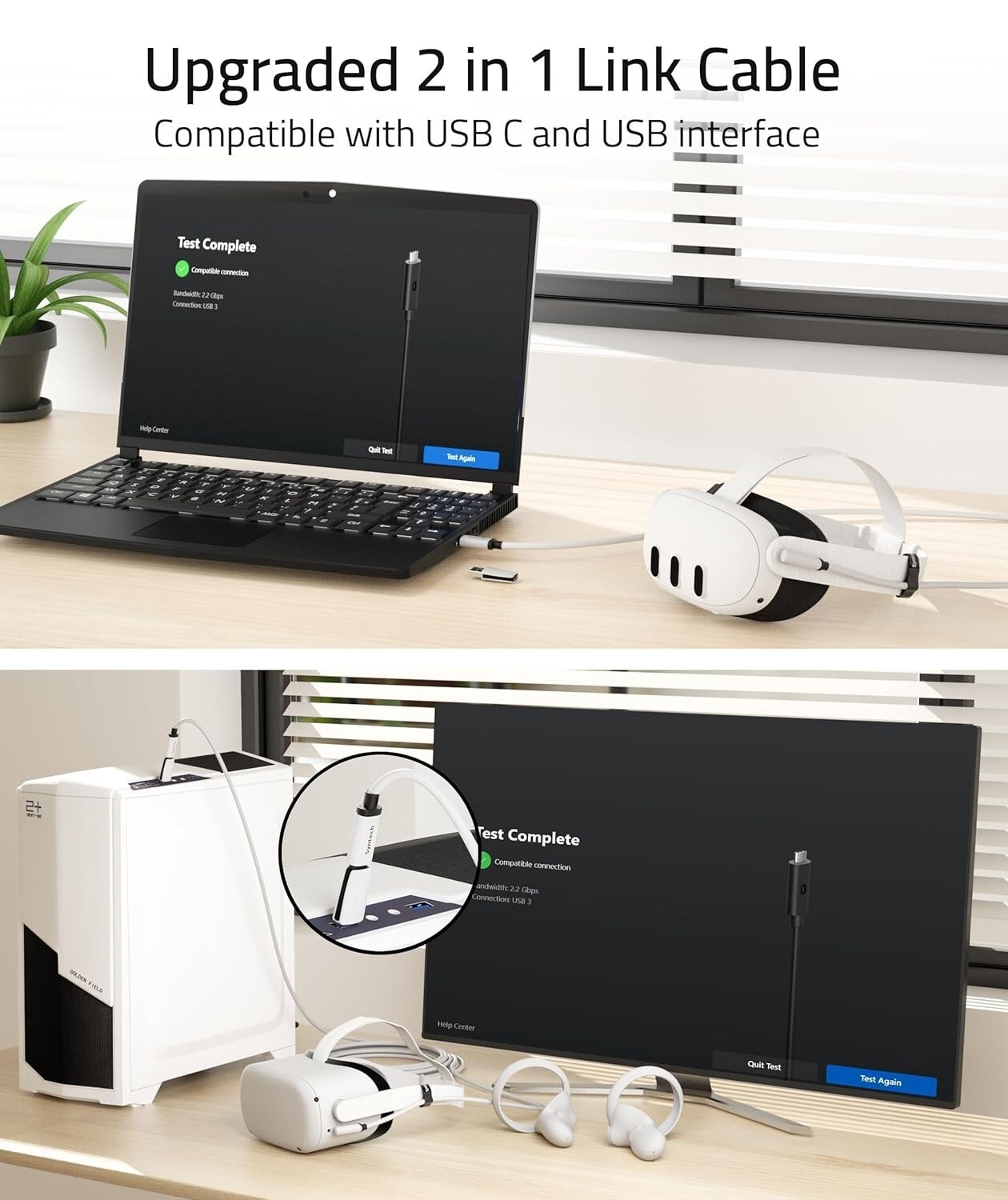 Durable 16FT VR Link Cable for Meta Quest 3S/3/2/Pro & SteamVR Connectivity