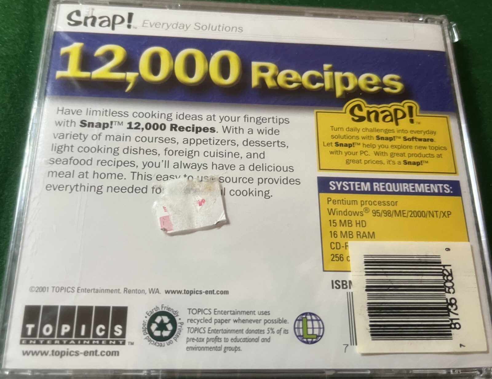 Snap 12,000 Recipes (PC, 2001) NEW Sealed!