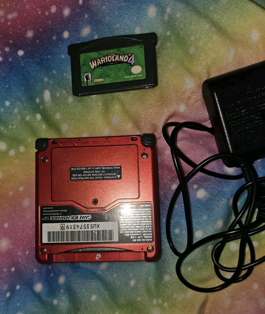 Nintendo Game Boy Advance SP with Charger & 1 Game Warioland 4- Tested Flame Red