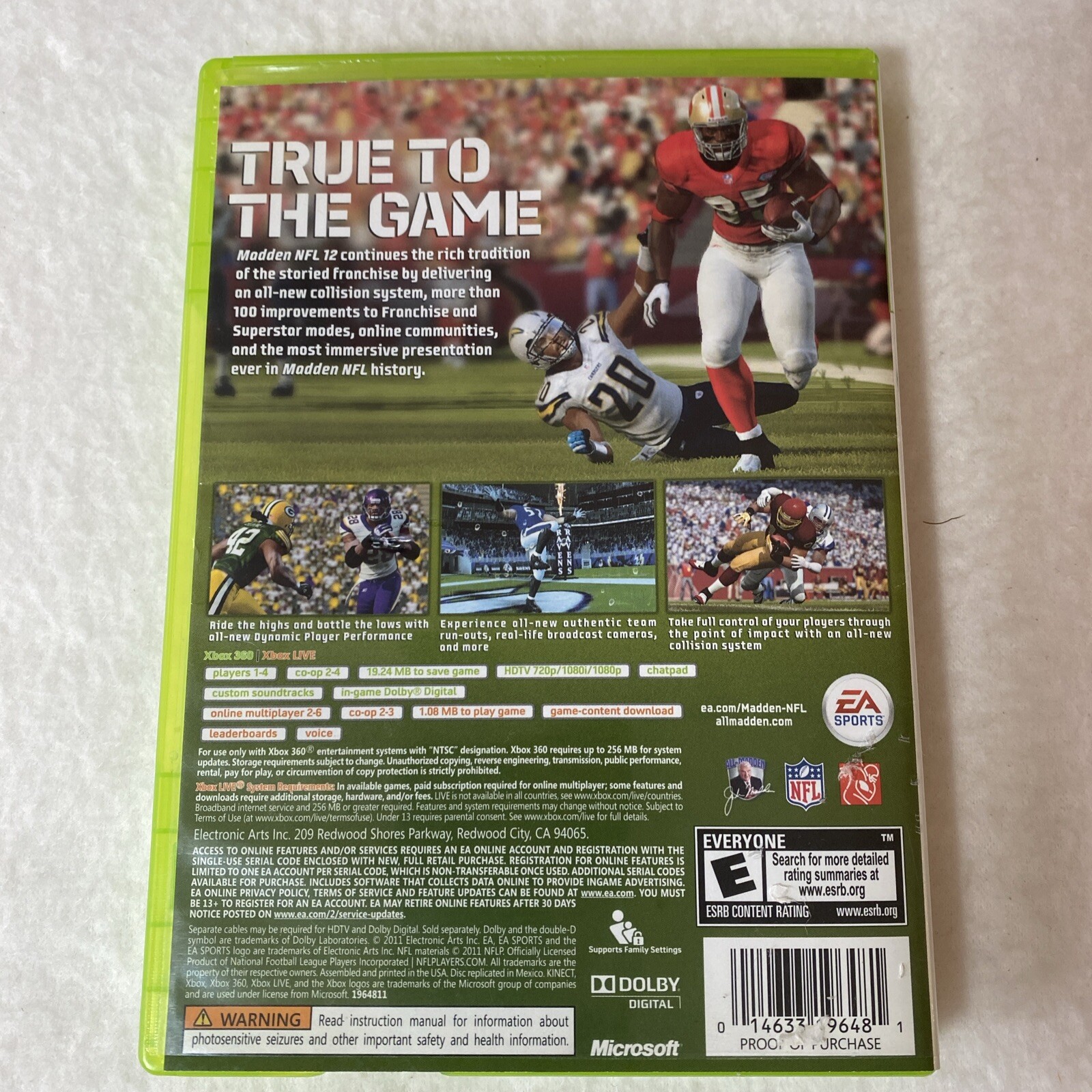 Madden NFL 12 Microsoft Xbox 360, 2011 Video Game No Manual