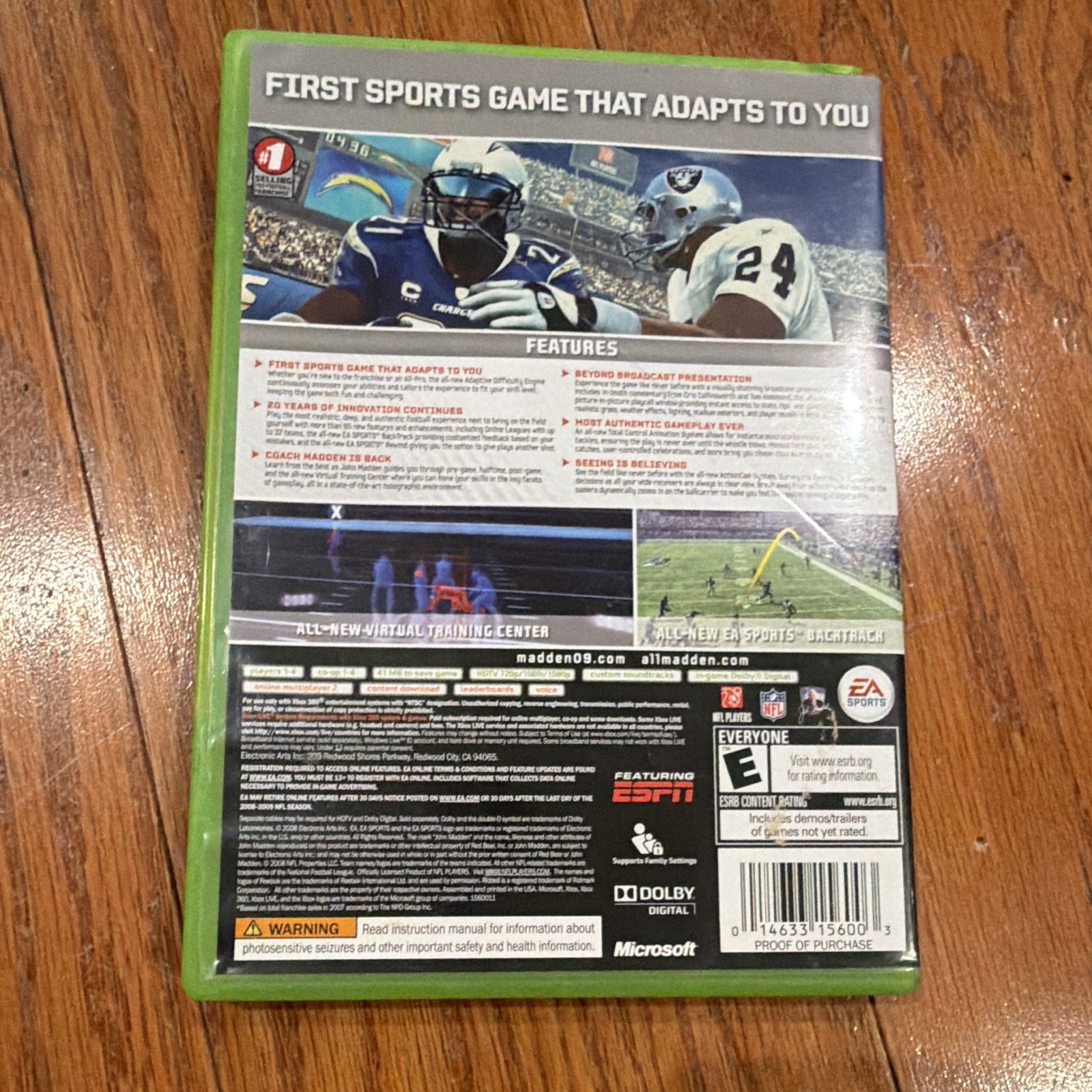 EA Sports Madden NFL 09 (Xbox 360) Complete Case/Disc E Rated NTSC-U/C 2008