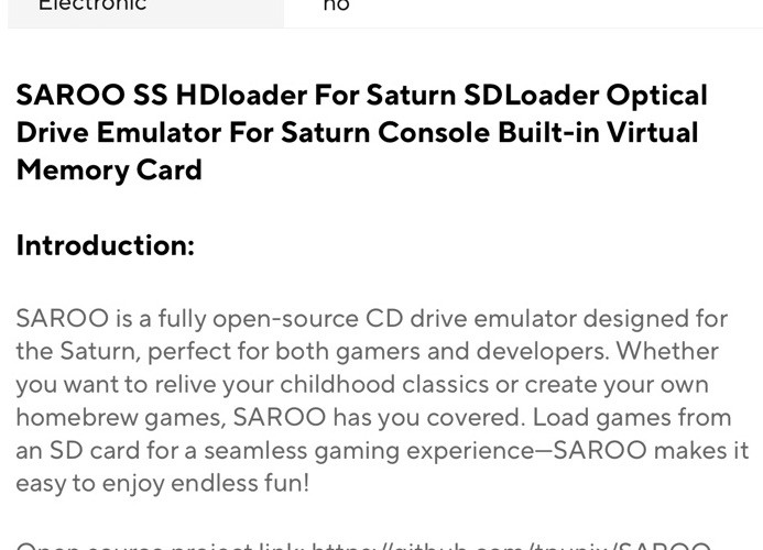 SAROO Optical Drive Emulator For Sega Saturn 1MB 4MB RAM Card Region Free Mod