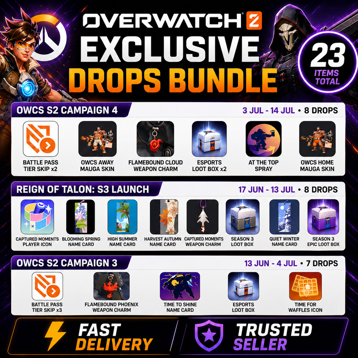 Overwatch 2 Exclusive Drops Bundle 23 Items OWCS S2 Fast Delivery