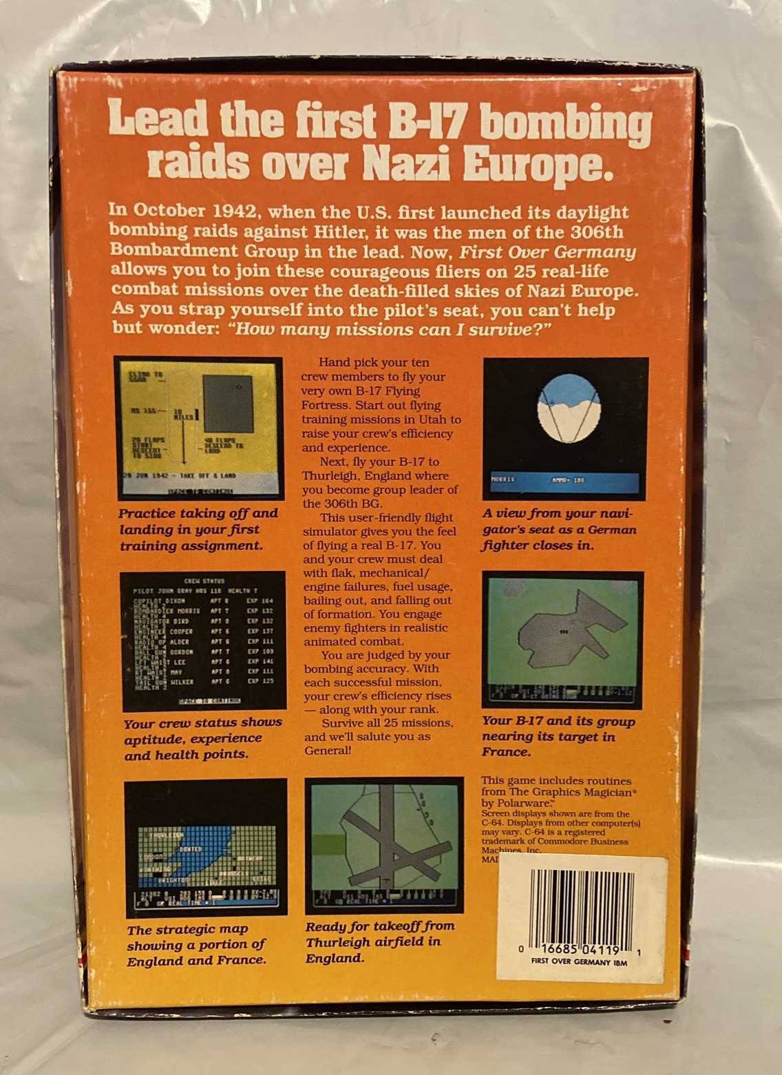 First Over Germany IBM PC 5 1/4 Disk 306th Bomb Group Simulator PC Game 1988 EUC
