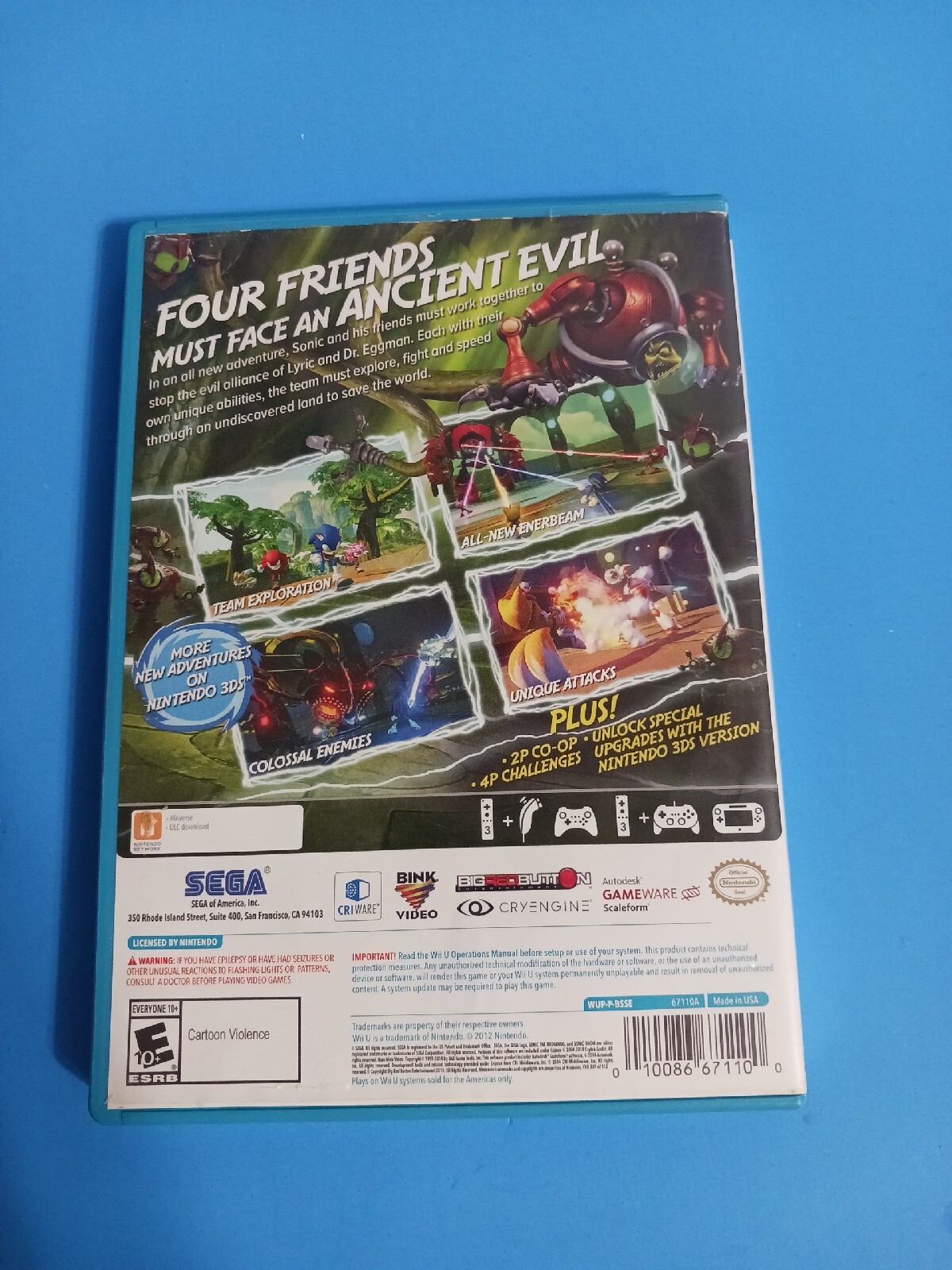 Sonic Boom: Rise of Lyric (Nintendo Wii U, 2012) w/ Case & Manual