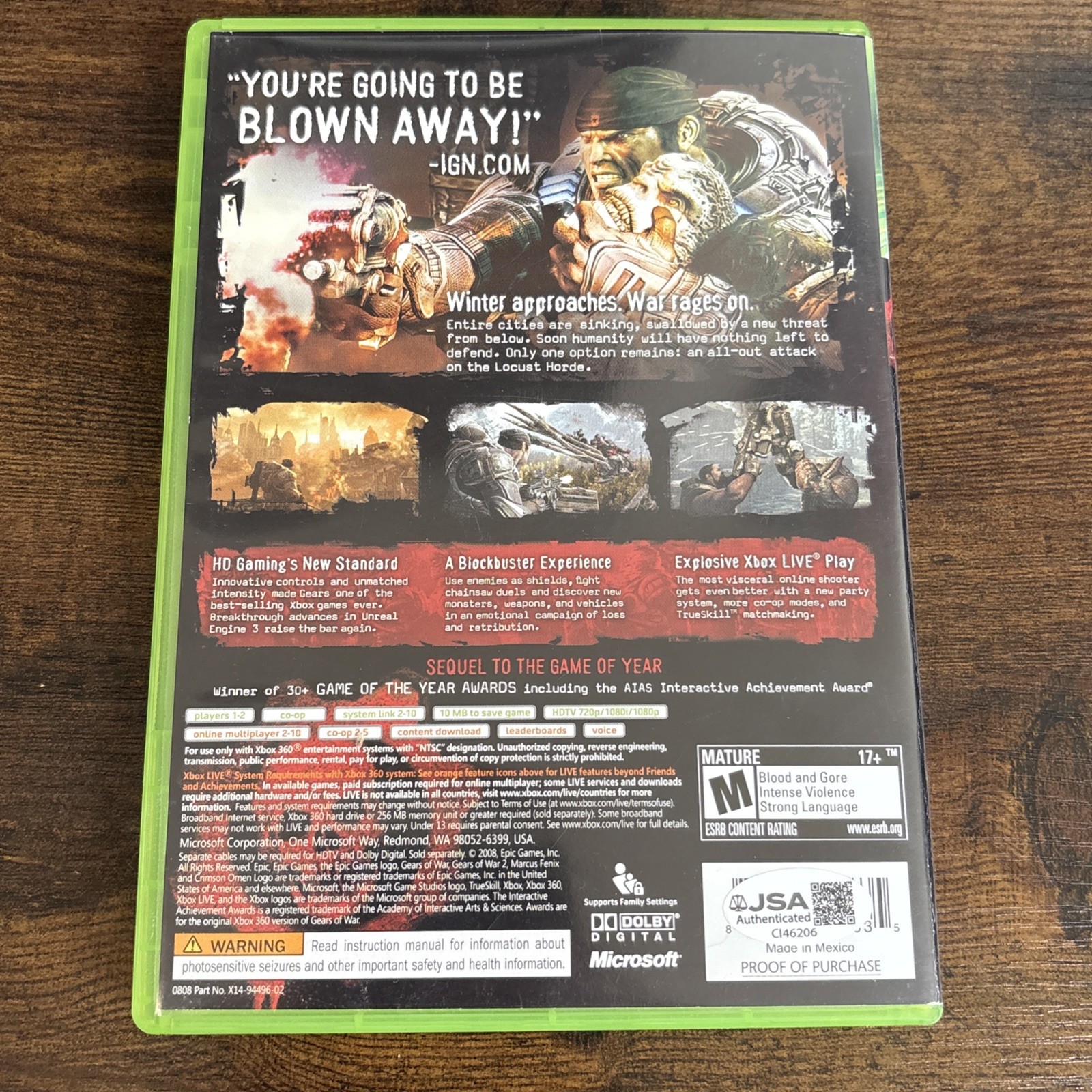 Gears of War 2 Signed Video Game John DiMaggio MARCUS FENIX JSA Xbox 360