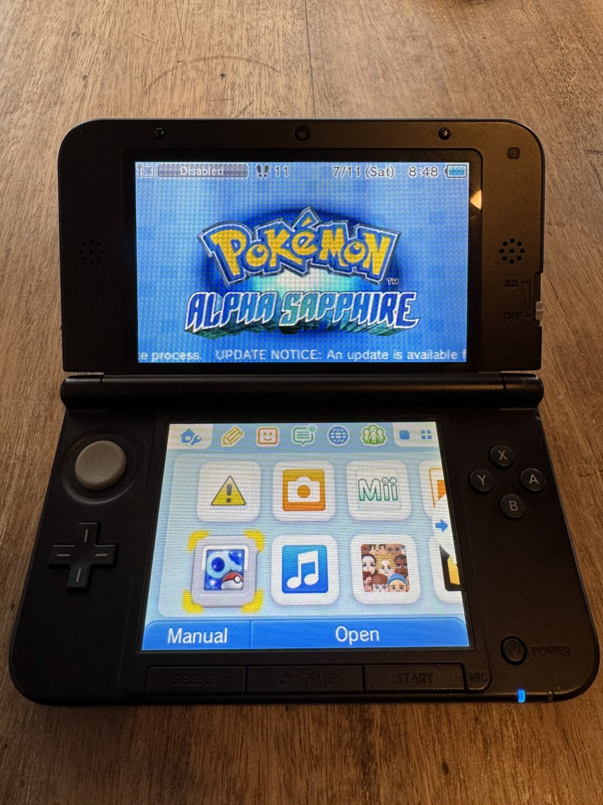 Nintendo 3DS XL Blue/Black | English | Charger | Pokemon Alpha Sapphire | TESTED