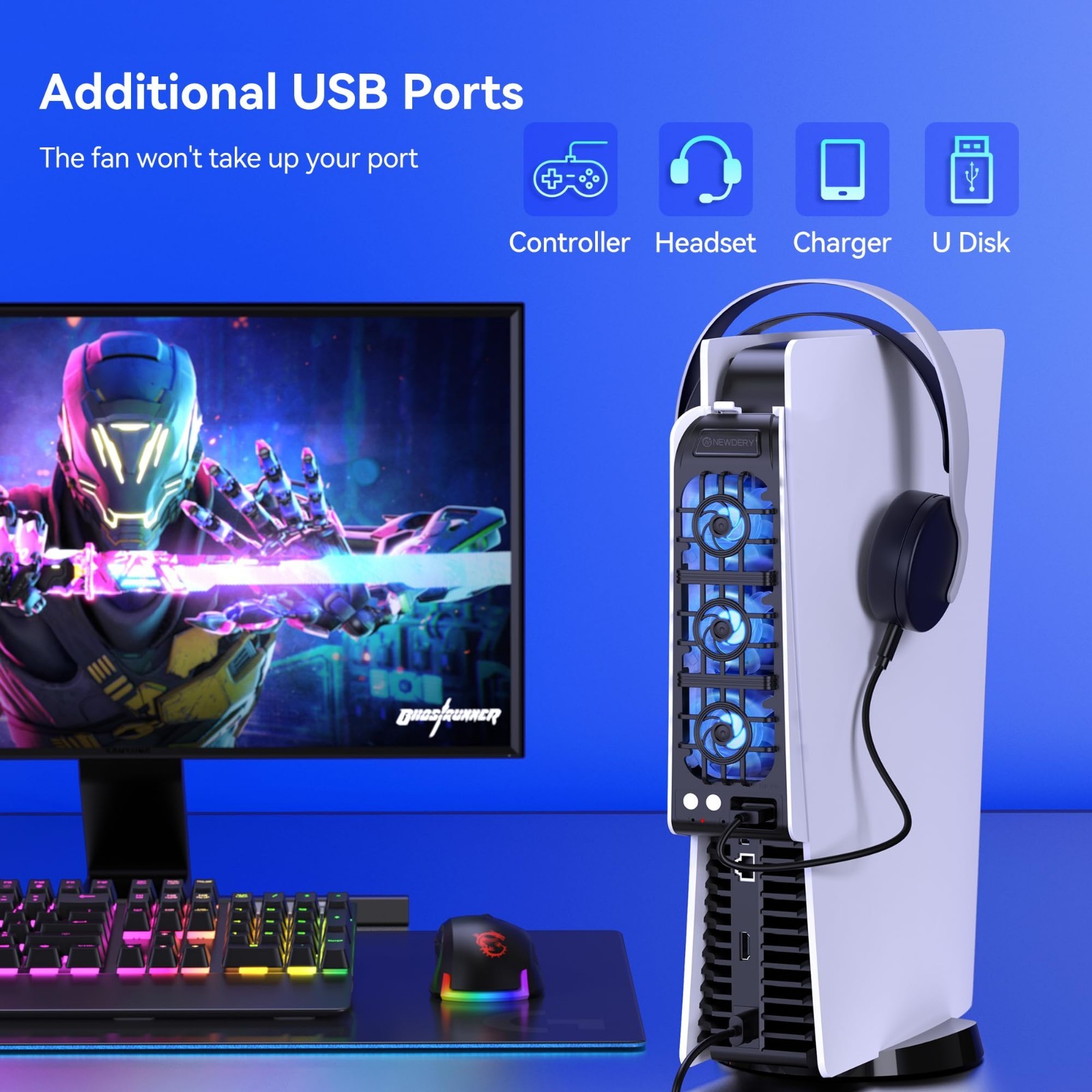 NEWDERY Cooling Fan for PS5 Larger Fan Quiet Cooler With Auto Speed 9-Blades