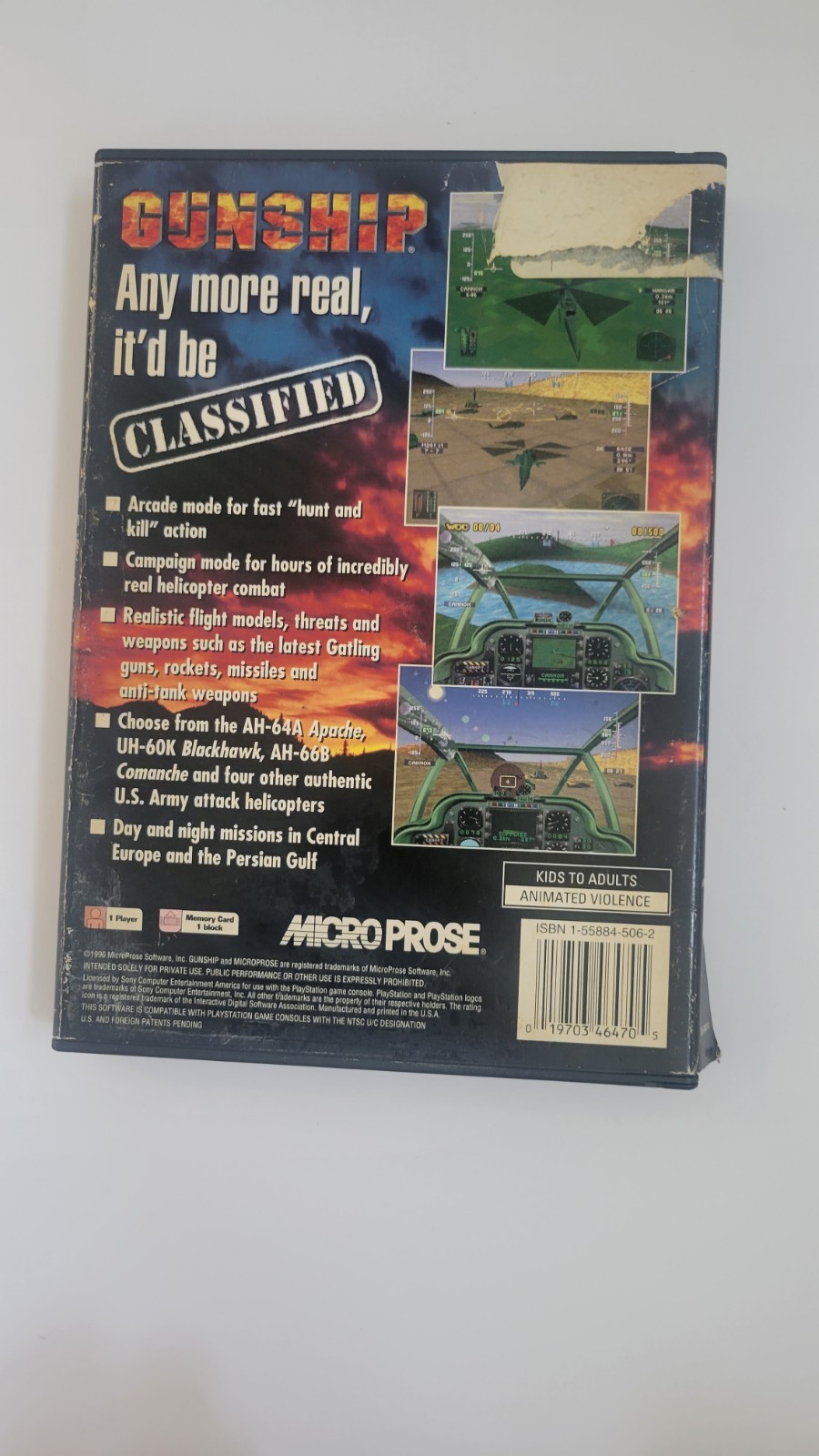 Gunship (Sony PlayStation 1 PS1) Long Box – Complete – Authentic – Clean