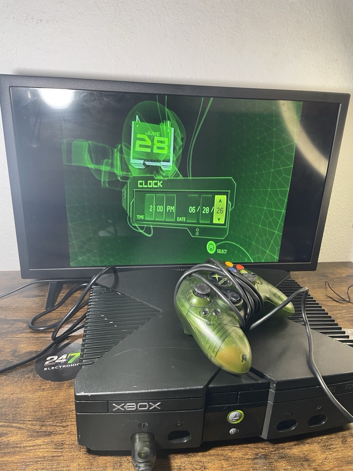 Xbox Original Console Microsoft Black w/ Green Controller AV Power READ TESTED