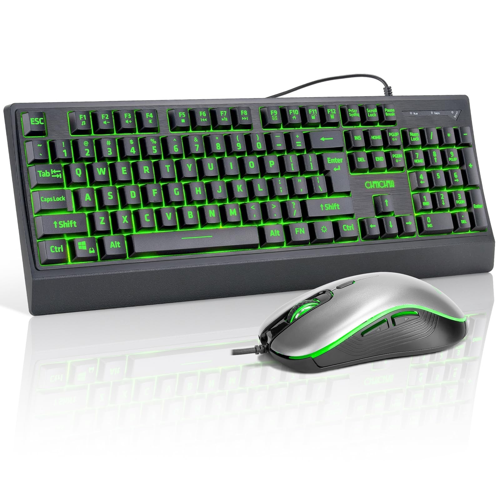 USB Wired Keyboard and Mouse Combo with Red-Yellow-Green LED, Silent Gaming K…