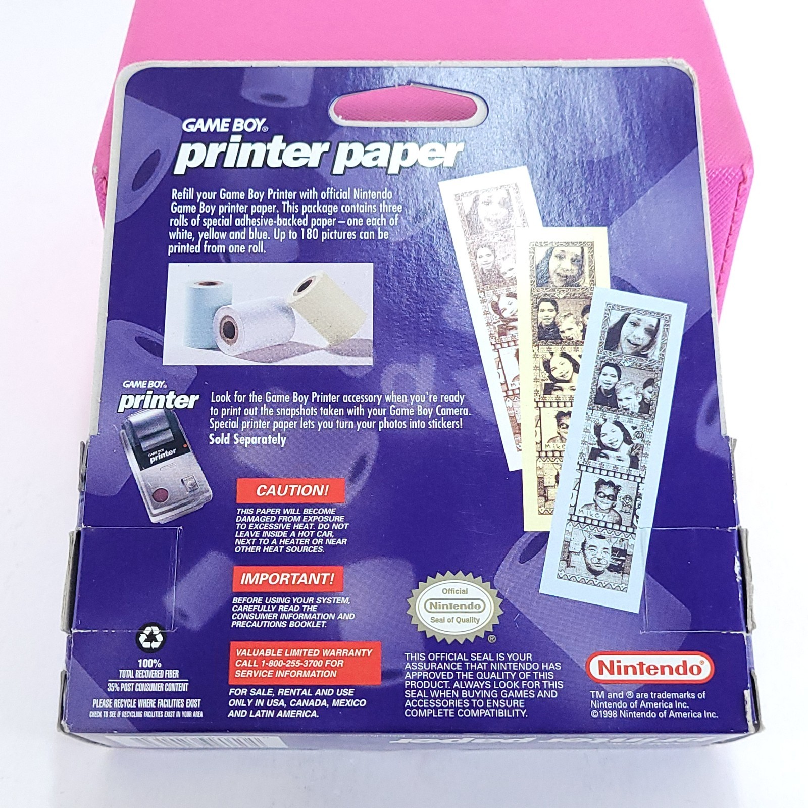 Game Boy Printer Paper 2 Boxes 4 Sealed Rolls (2 White + 2 Yellow) Missing Blue