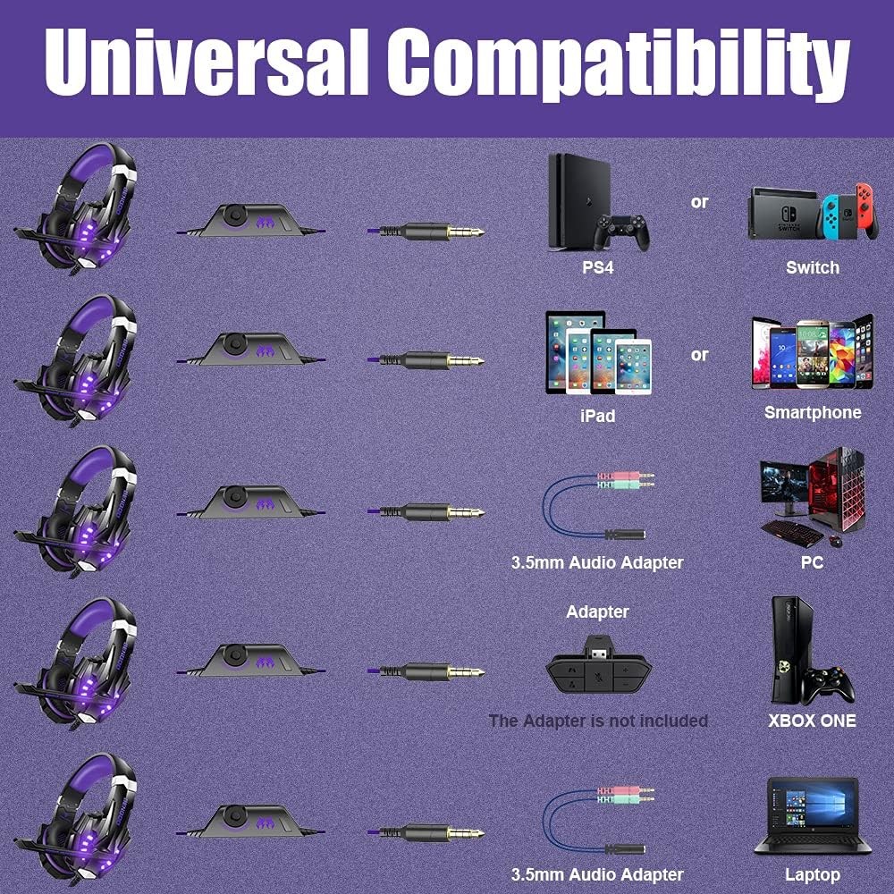 BENGOO G9000 Stereo Gaming Headset for PS5, PS4, PC, Xbox One Purple