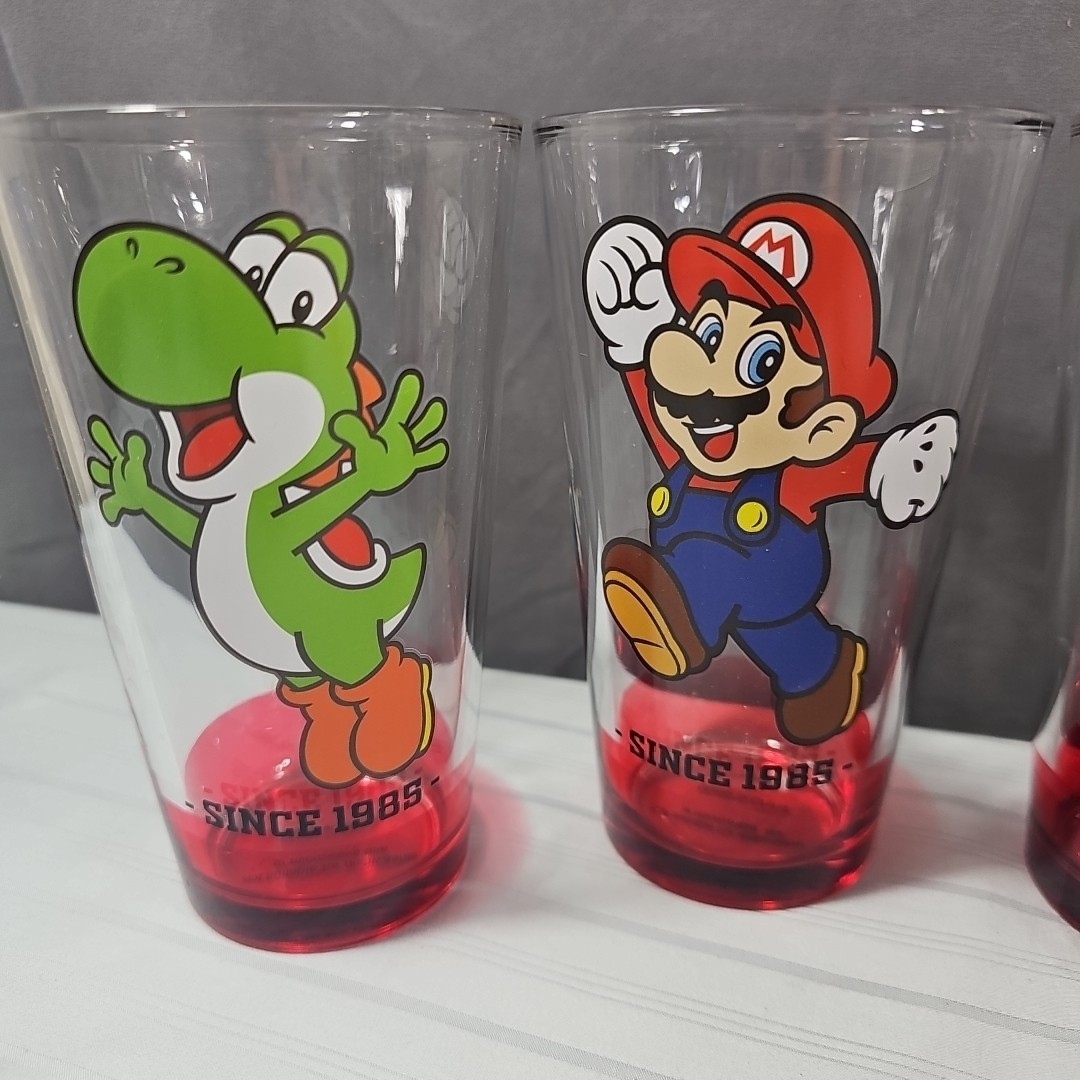 Super Mario Collectible 4pc. Pub Style Glass Cups Set 16oz Pint Gamestop Special