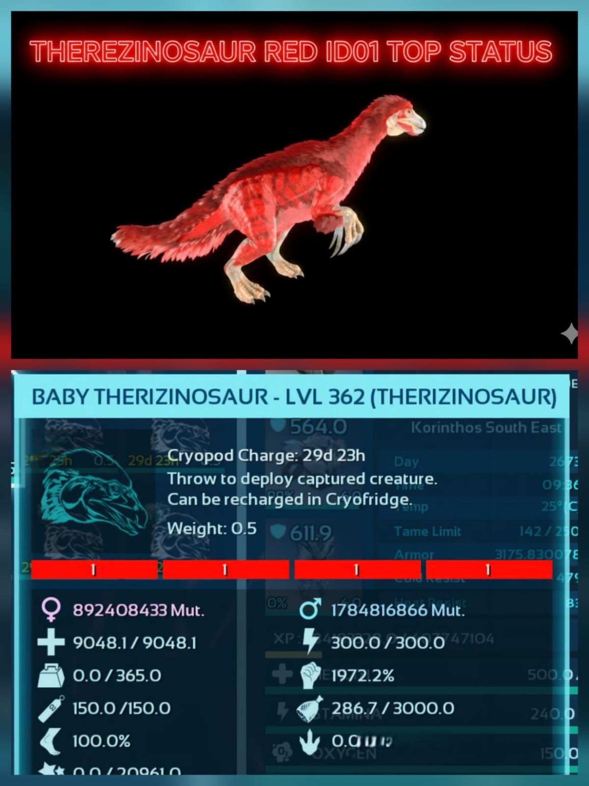 Therezinosaur Top Status Babies Ark Ascended Pve Official PC/XBOX/PS5-Asa-Theri