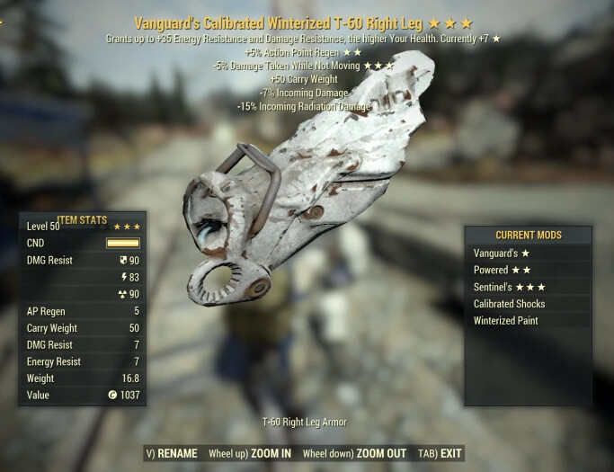⭐️⭐️⭐️ (PC) Vanguard T-60 Sentinel Power Armor Set ( FULL AP REFRESH) Winterized