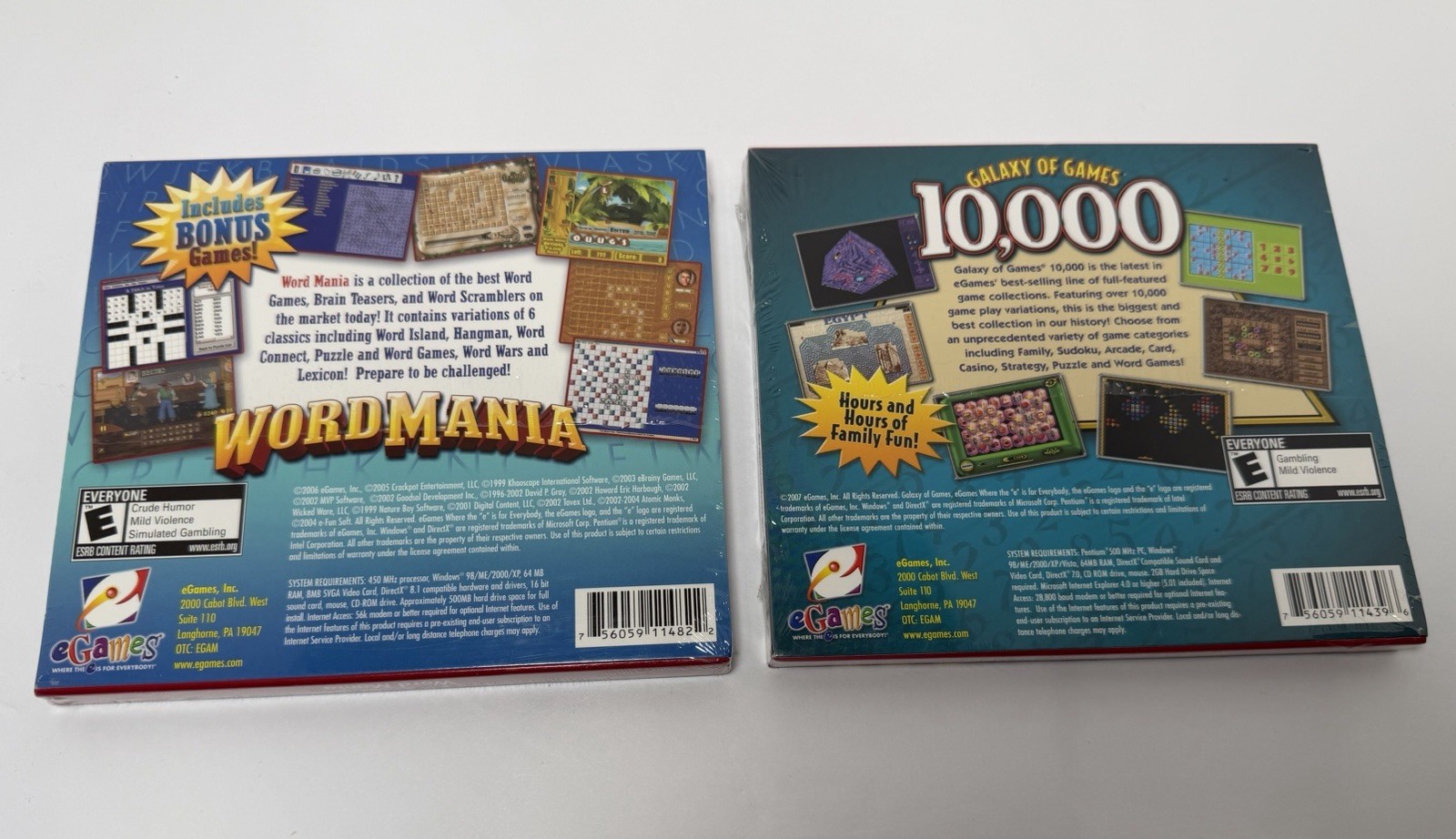 NEW Word Mania & Galaxy Of Games 10,000 PC Game Lot 2006-2007 Egames Sealed